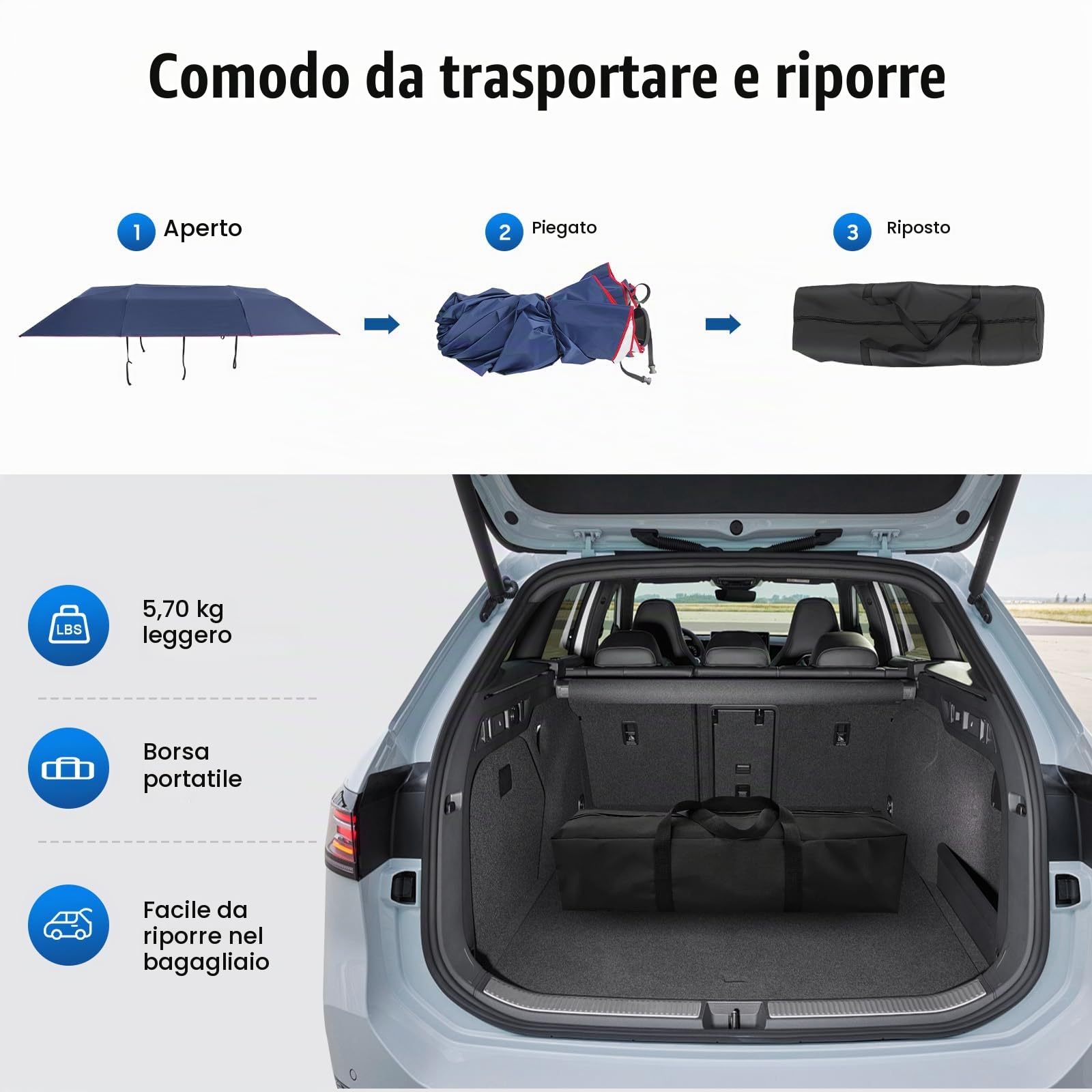 Tenda parasole semiautomatica per auto con UPF 30+, impermeabile, universale, protezione solare, tenda per auto, protezione per tutte le condizioni atmosferiche, per esterni, viaggi, portatile