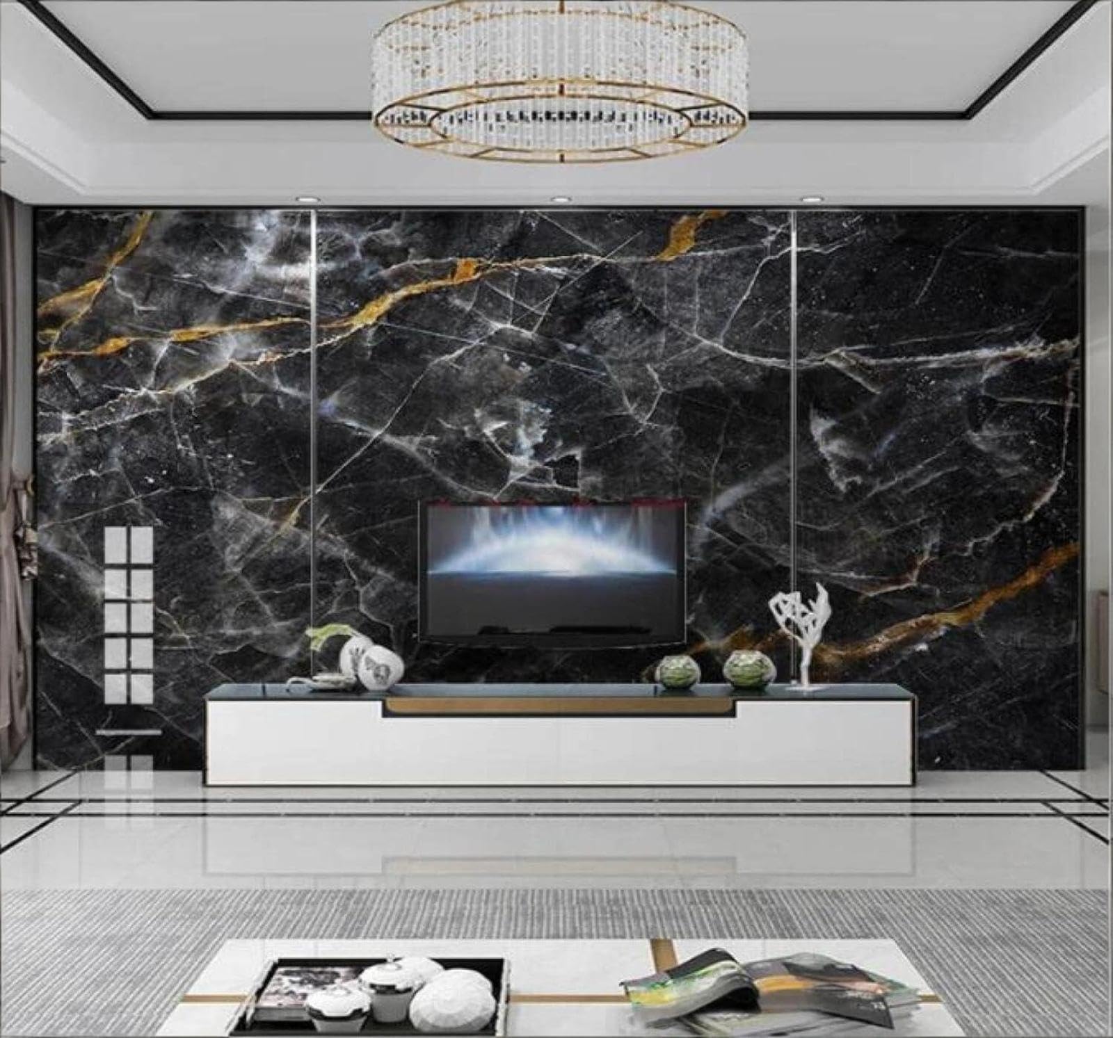 XLMING Abstract Black Faux Marble Texture Unique 3D Wallpaper Luxury Silk Study Dining Feature Sofa Grey Bedroom Living Room Tv Decorative Wall-350cm×256cm