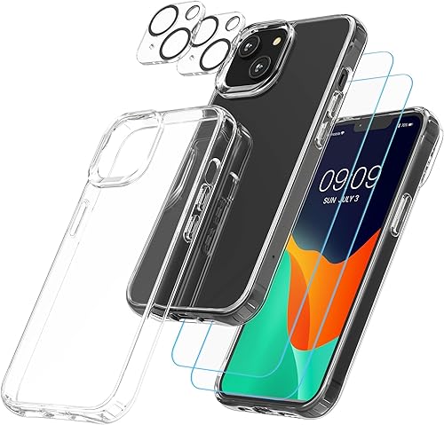 Miniatura 9 de kwmobile Juego de fundas transparentes 5 en 1 compatibles con Apple iPhone 13, incluye protectores de pantalla y cámara, transparente