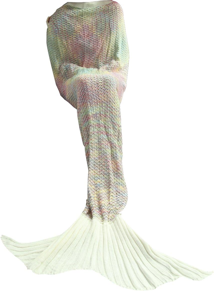 FADFAY Princess Crochet Mermaid Tail Blankets (35''*75'',Multicolored)