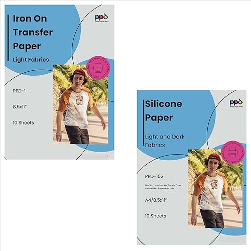 PPD Paquete de inyección de tinta para planchar de color claro para camisetas de transferencia LTR de 8.5 x 11 pulgadas, paquete de 10 hojas +