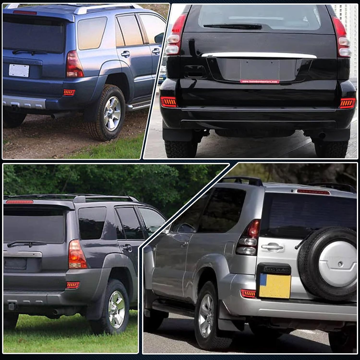 Red Lens LED Rear Reflector Bumper Fog DRL Brake Light Turn Signal Lamp Assembly Compatible With Toyota 4Runner 2003-2005 Land Cruiser Prado 120 2002-2009