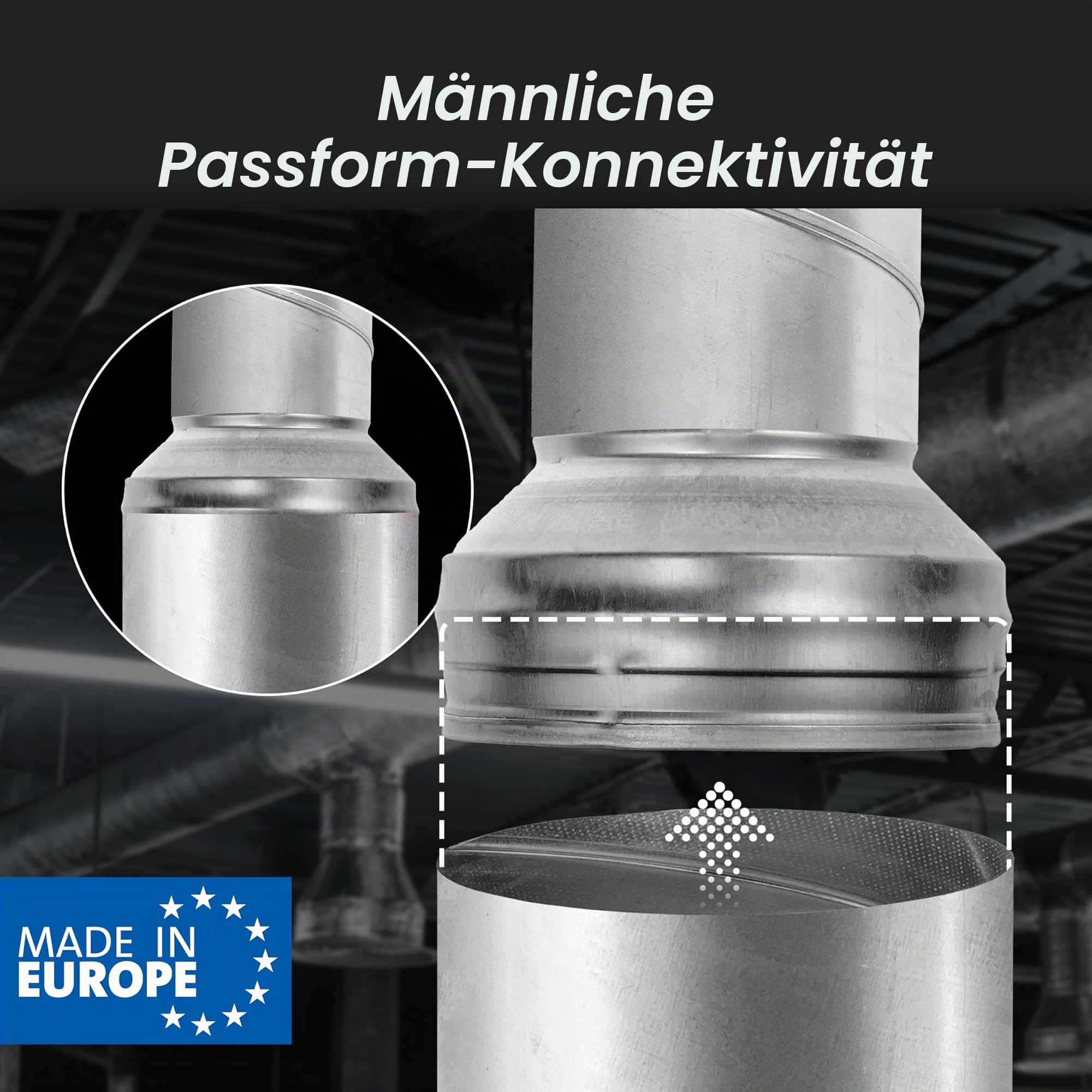 150 bis 100 mm Kanalreduzierer, runder Reduzierstück, Rohrerhöhung, Reduzierstück aus verzinktem Stahl (Ablauf, Abfluss und Entlüftung), Reduzierkupplung