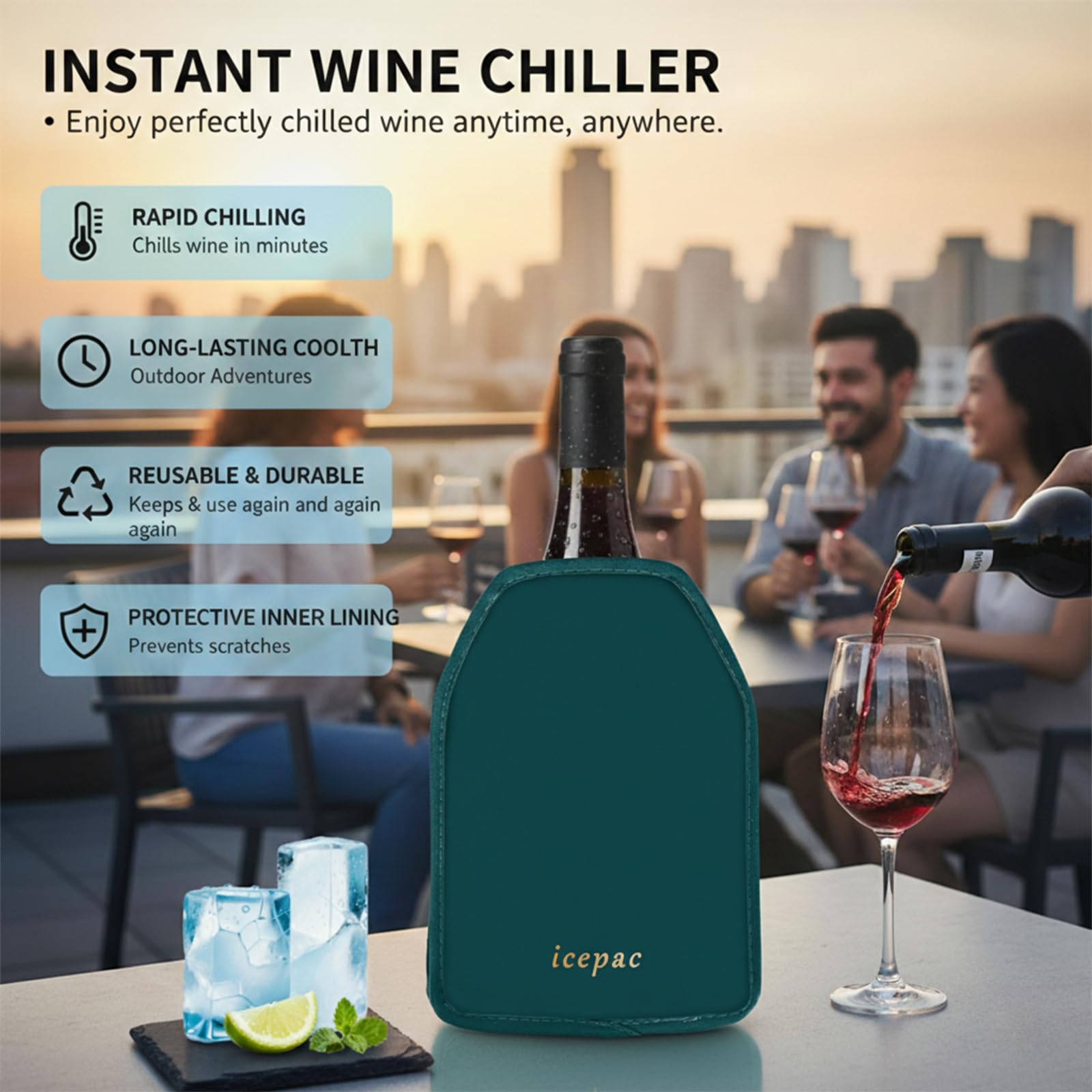 Wine Cooler Sleeve, Wine Bottle Gel Cooler Sleeve Freezer Chiller, Long Lasting Keep Wine Cool and Chill Sleeve for Prosecco Champagne Beer Wine Bottles(1PCS Blackish green) — Amazon image 3