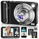 5K Digital Camera for Photography&comma; WiFi 64MP Autofocus Dual Lens Vlogging Camera with Touch Screen&comma; 6X Optical Zoom Compact Point and Shoot Cameras for YouTube&comma; 32GB Card&comma;2 Batteries&comma;Black