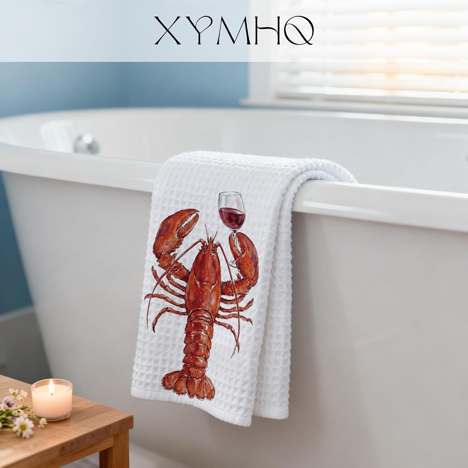 Funny Lobster Gift & Wine Gift Kitchen Towels 16x24, Watercolor Lobster Decor Red Wine Glass Dish Towel, Coastal Beach for Women Men