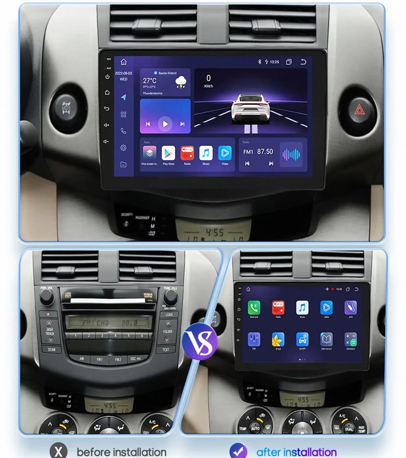 Car Stereo Carplay Radio de Coche para Toyota RAV4 Rav 4 2006-2012 Soporta Bluetooth, Control Volante, USB, WiFi, 4G, Mirror-Link, GPS Navegador/Radio FM, 4 Nuclear 4G+64G