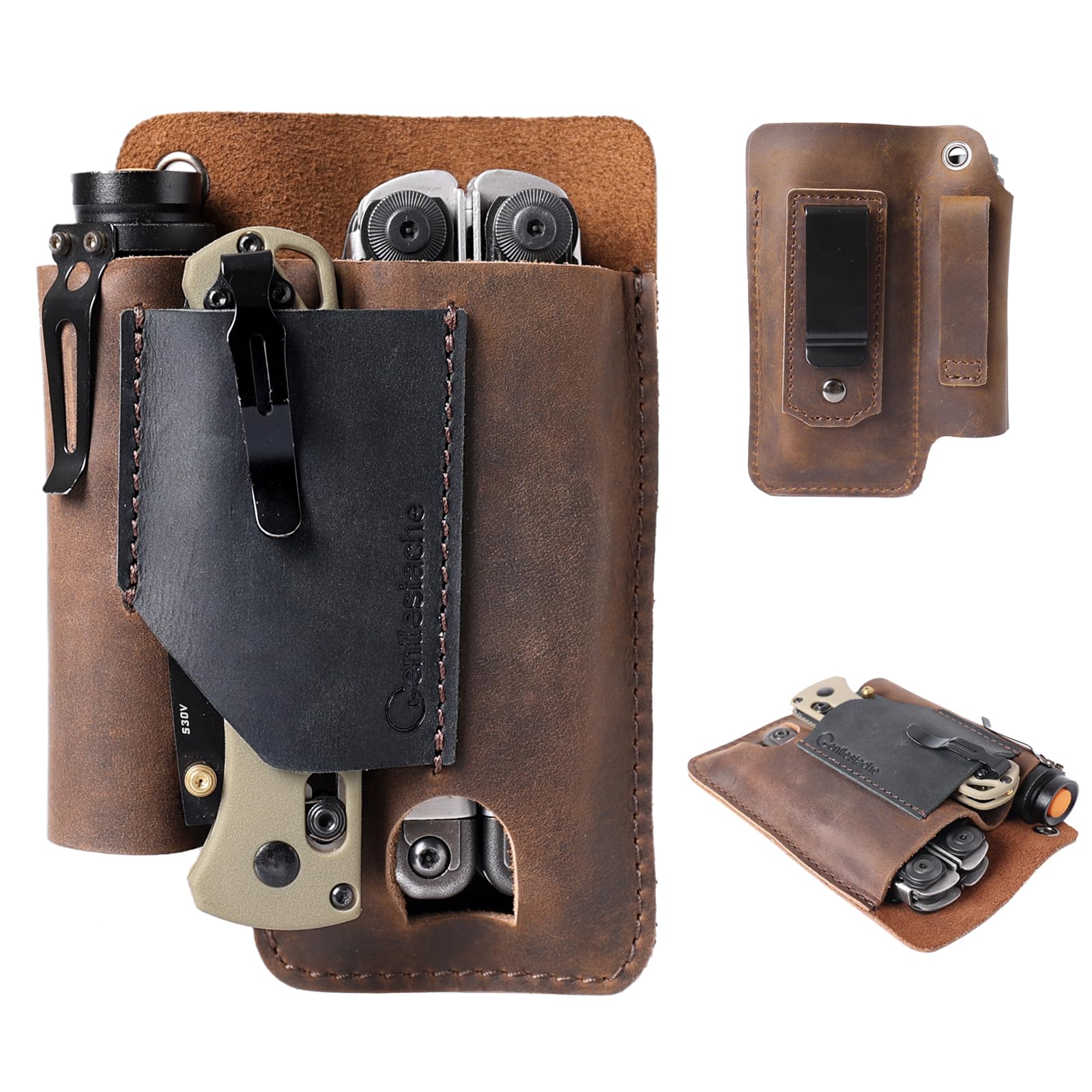 GentlestacheLeather Multitool Sheath Belt Clip EDC Belt Organizer  Leather Multi Tool Holster for Belt Multitool Holder