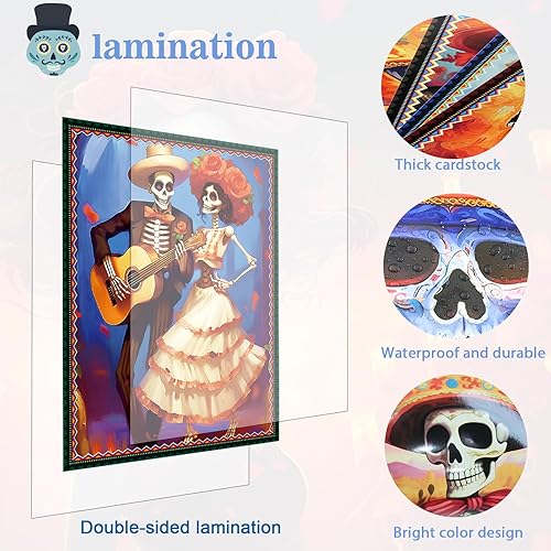 Miniatura 6 de Póster del Día de los Muertos – 9 piezas de decoración del Día de los Muertos de Calavera de Azúcar Arte de pared de Calavera de Azúcar para el Día