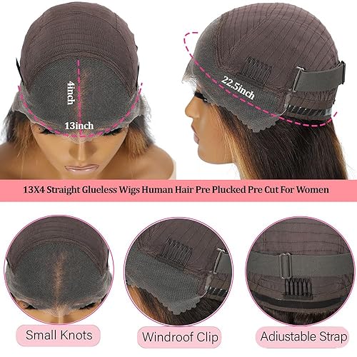 Miniatura 4 de mlip Peluca de cabello humano con encaje frontal degradado de 22 pulgadas, densidad 180, sin pegamento, precortada previamente cortada, 13x4,