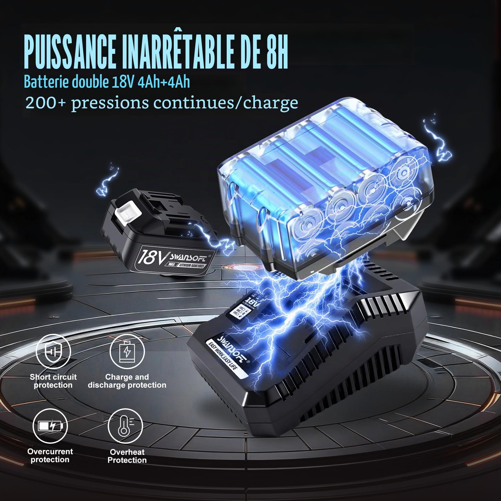 SWANSOFT 18V Pince à presser hydraulique pour tubes avec profils V/U/TH, kit outil de sertissage sans fil avec 12 matrices V15-18-22-28 U16-20-25-32 TH16-20-26-32 pour tube cuivre, inox et multicouche
