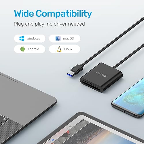 Miniatura 6 de Unitek - Lector de tarjetas de aluminio 3 ranuras lectura simultánea 12 m  Negro  USB-A S