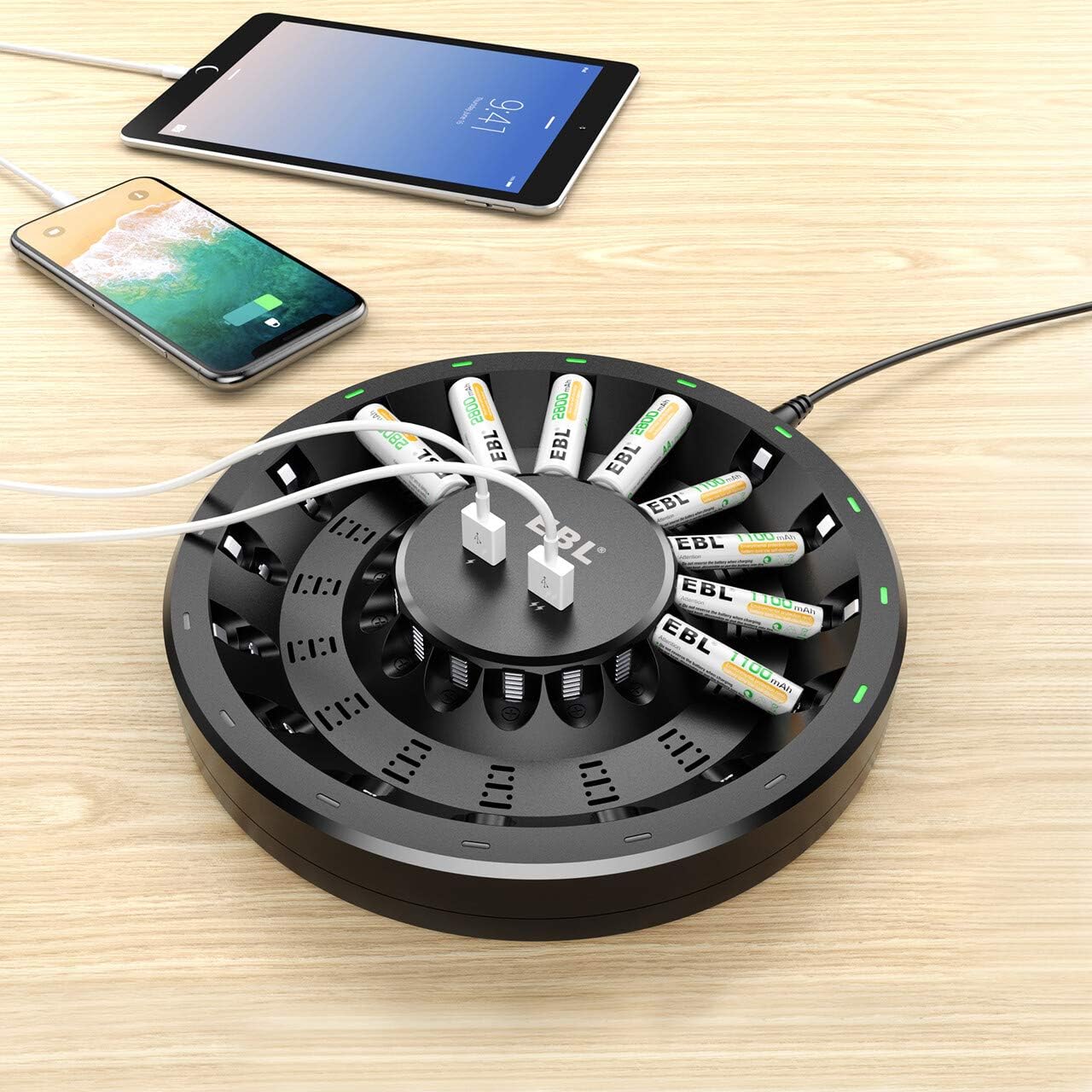 EBL 16 Bay AA AAA Battery Charger with 2 USB Charging Port for 1/2/../15/16 AA AAA Rechargeable Batteries(Batteries NOT Included) : Electronics