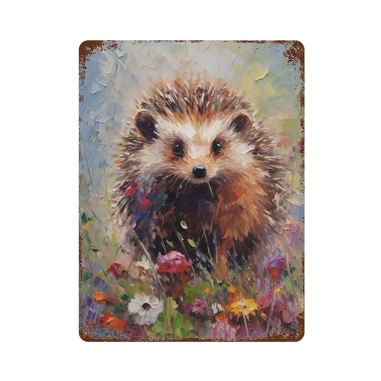 Palette Hedgehog Painting Rusty Metal Tin Sign 15.7"x11.8", for Basement, Hobby Room And Garage Decor, Retro Wall Decor