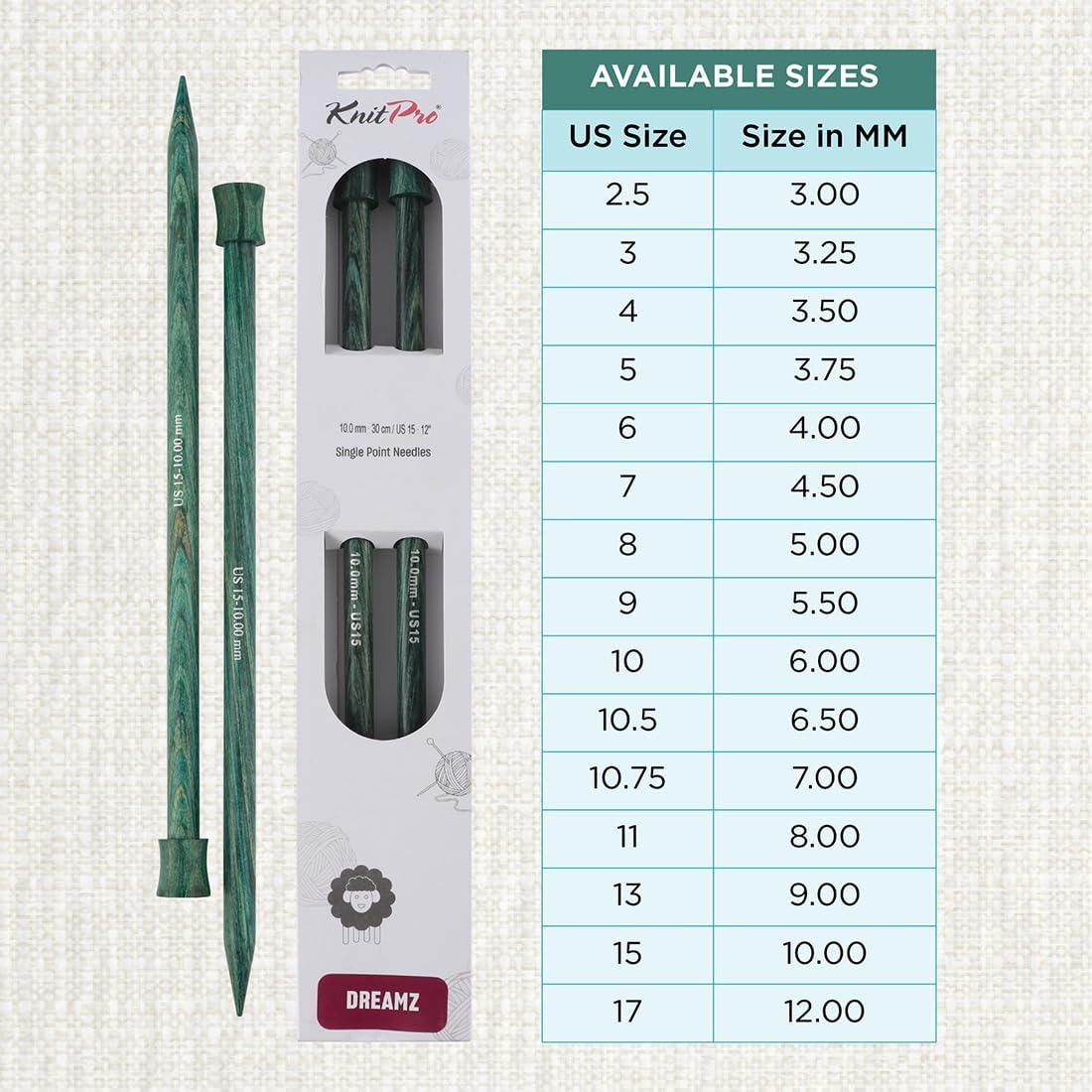 KnitPro Dreamz Single Pointed Needles 12" (30cm) | US Size 15 (10mm)