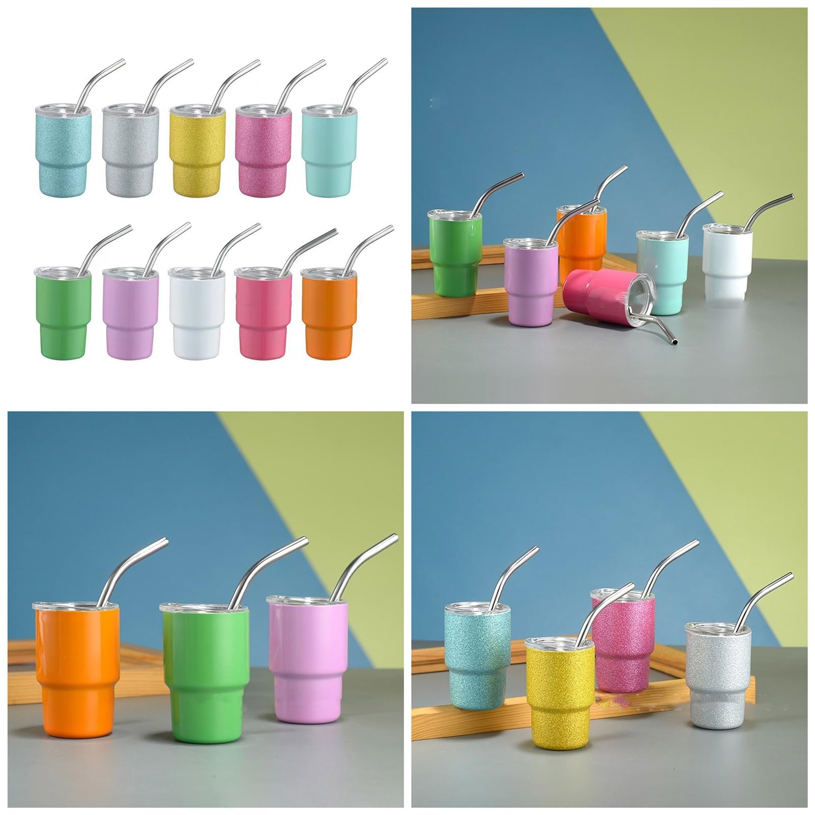 6 / 10pcs bouteille d ' eau portable 3oz Tasse de voiture en acier inoxydable avec tasse à café de voyage en paille pour la maison, le bureau ou la voiture gobelets avec tasse à couvercle en