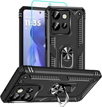 HNHYGETE for Moto G Power 2025/2026 Case with Screen Protector, 360 Rotatable Kickstand, Military-Grade Drop Protection for Motorola G Power 2025/2026/G Play 2025 Black