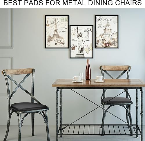 Miniatura 6 de BUYUE Juego de 4 cojines de metal para sillas con imán de 14 x 14 pulgadas, de piel sintética de lujo, impermeables, antideslizantes, para cocina,