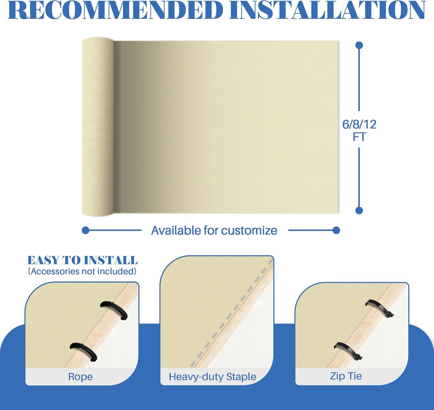 ECOOPTS 8'x50' Sun Shade Roll, Sun Shade UV Blockage Cover for Outdoor Backyard Patio Pergola Greenhouse Plants (Beige)