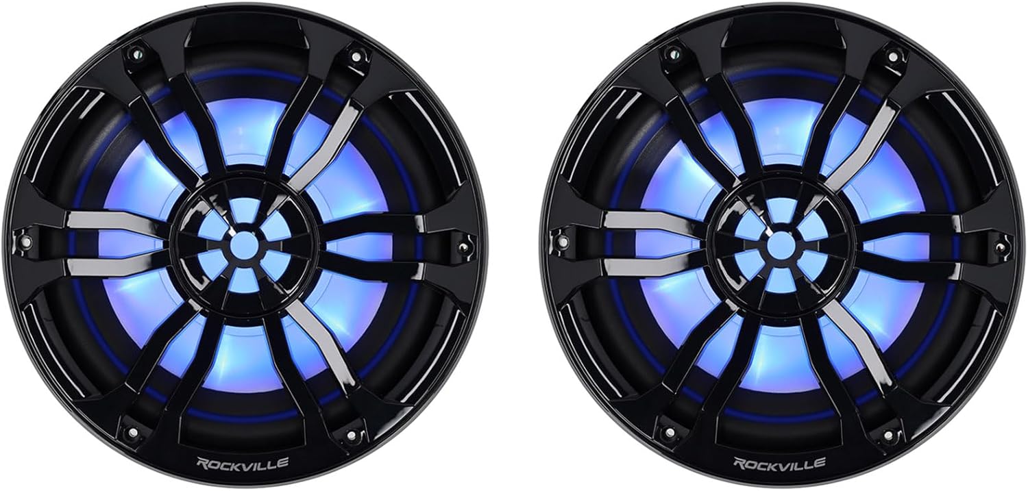 Rockville Bundle: (2) RM-PREMIUM102 Black Marine Boat 10" Subwoofer 1200W Dual 2 Ohm, Free Air Design, RGB LED Lighting, Polycarbonate Cone, for Boats and Marine Audio (2 Items)