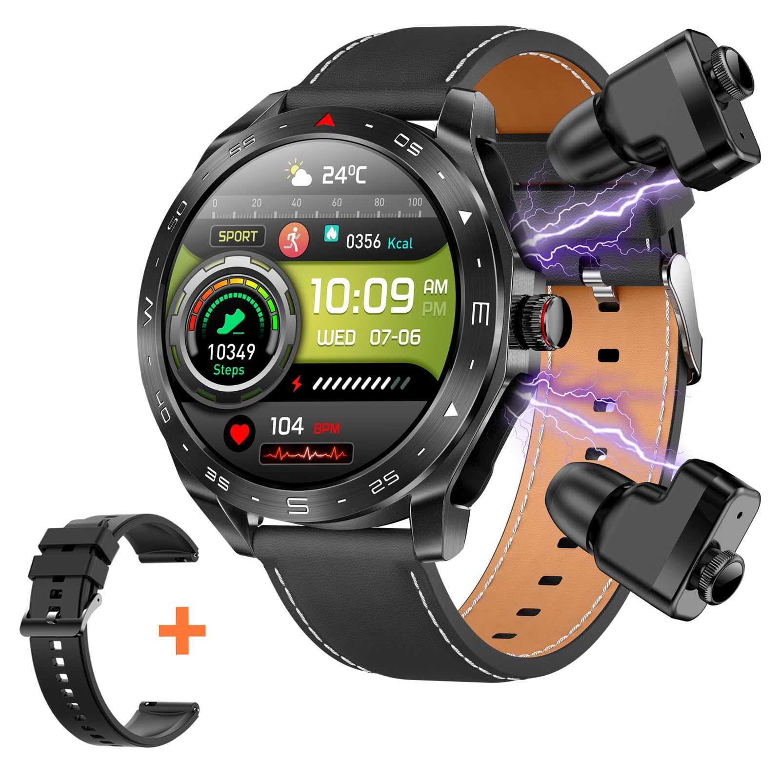 Smartwatch mit Bluetooth Kopfhörer 2 in 1, 1,52" Bildschirm Outdoor Sportuhr mit Telefonfunktion, Schrittzähler Herzfrequenz/Schlafüberwachung/Blutdruckmessung Smartwatch für Android iOS