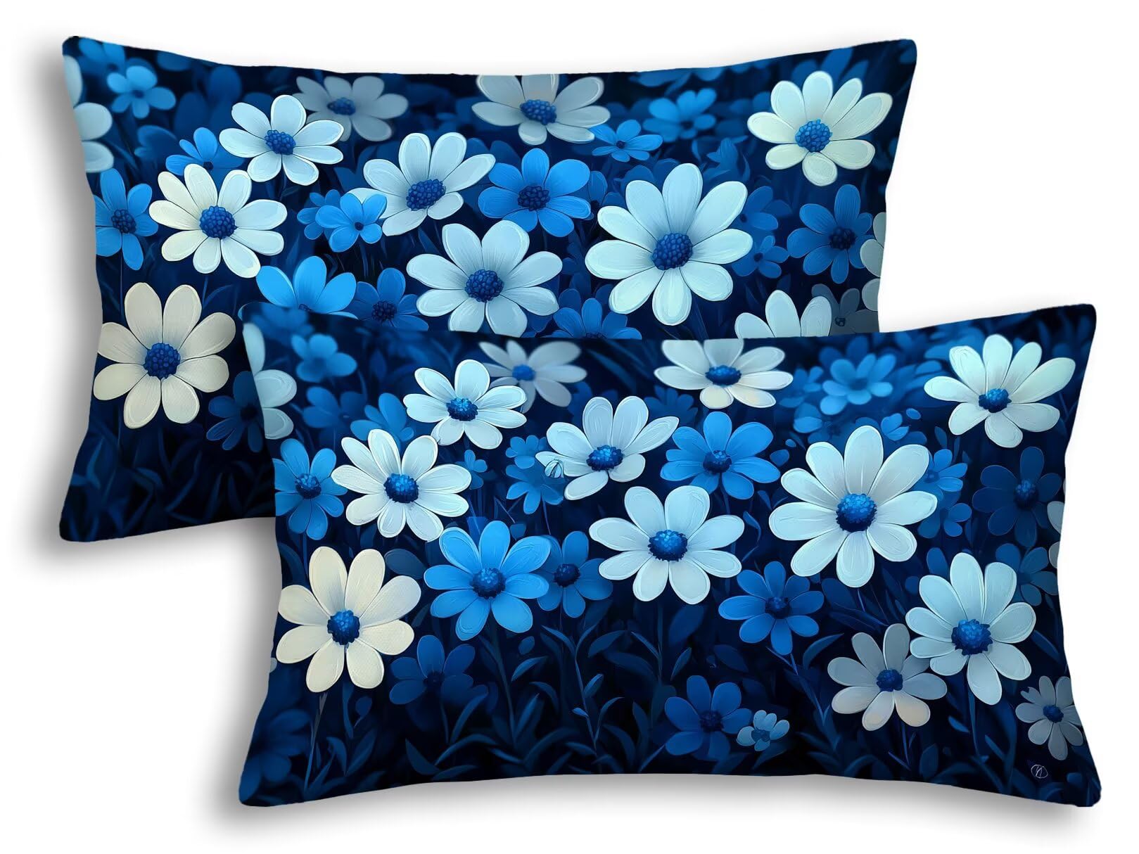 Housse coussin 40x80 lot de 2 taie oreiller bleu rectangulaire velours fleur lit salon