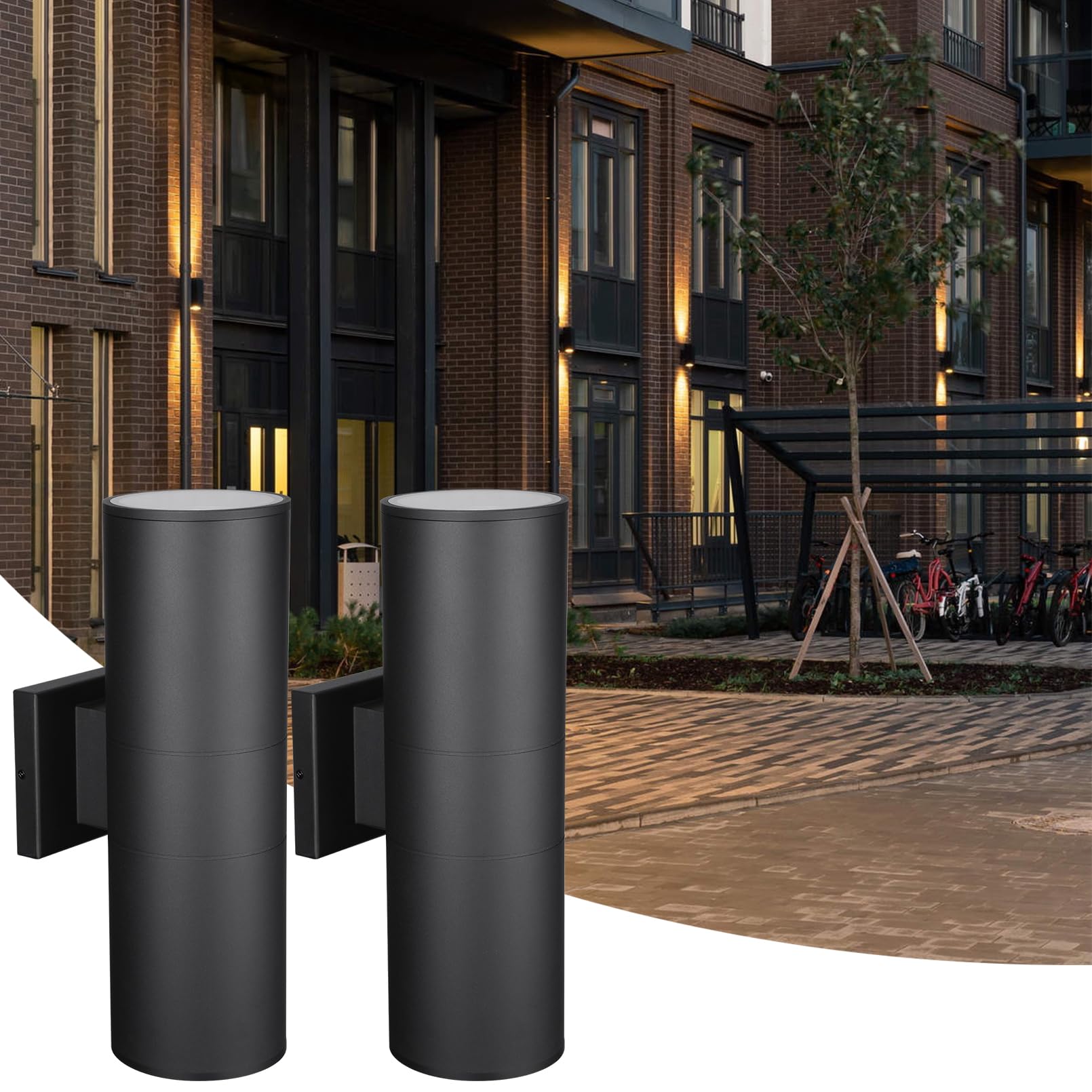 LEONLITE 18 Inch Up Down Outdoor Wall Lights, E26/E27 Base, Max 75W Per Bulb (Not Included) Cylinder Exterior Light, Waterproof Aluminum Fixture for