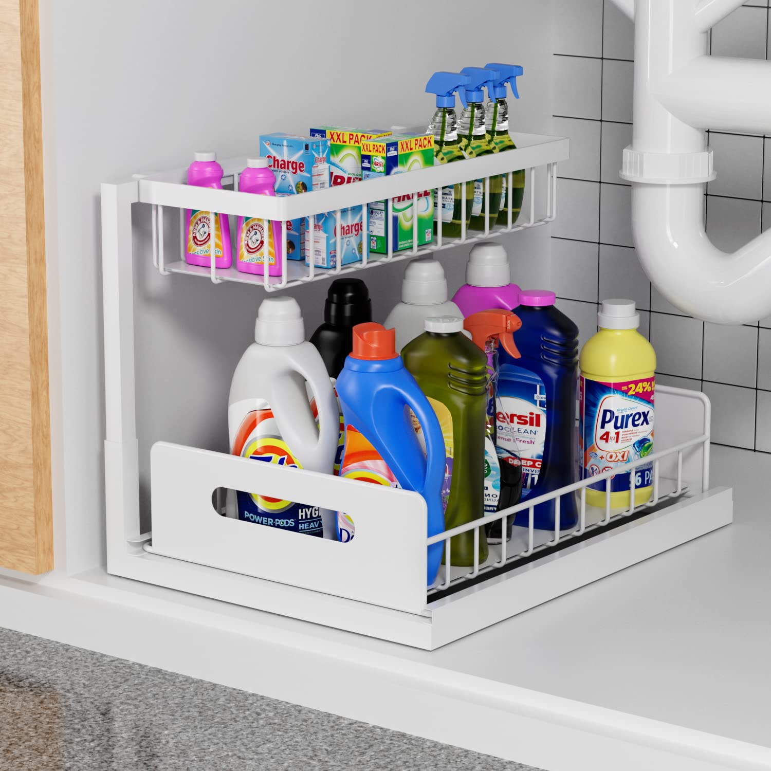 Lxmons 2Tier Under Sink Slide Out Organizer, Pull Out Storage