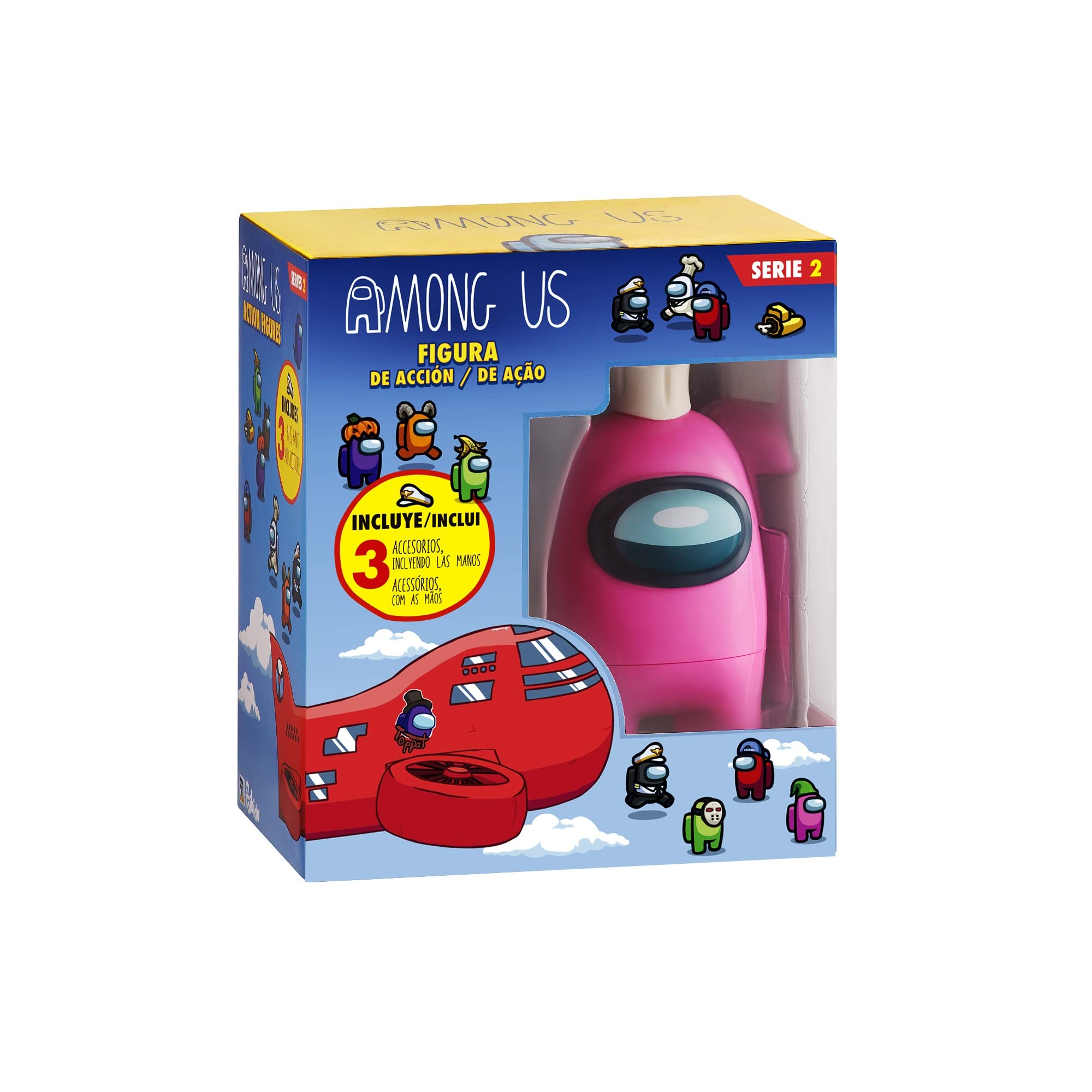 Action Figure Among Us S2 Bizak: 12 Cm, Con 3 Accessori Sorpresa, Personaggio Rosa, Giocattolo Collezionabile