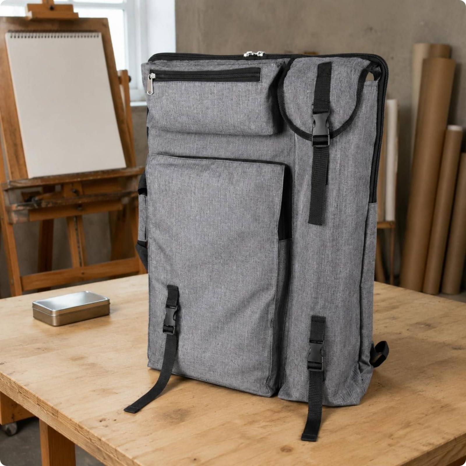 Colcolo Art Tragetasche Zeichenmappe Malkoffer Malrucksack Tasche mit Stabilem Aufbau Und Organisiertem Stauraum für Studium Atelier Workshop Feldstudien, Grau, A-Modell Grau