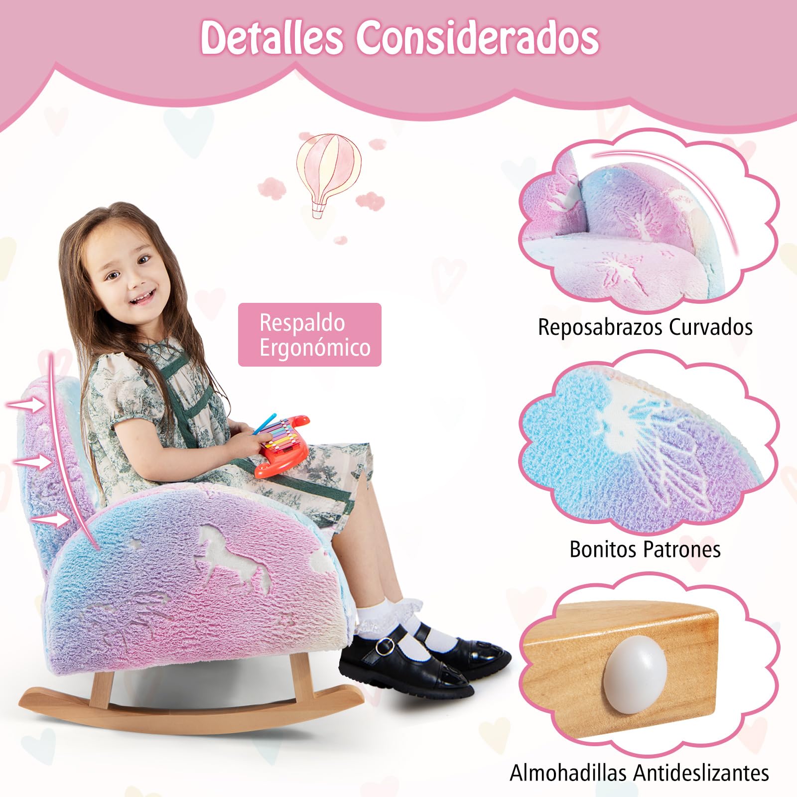 COSTWAY Silla Mecedora para Niños, Mecedora Infantil Acolchada de Franela con Patas de Madera de Álamo, Patrones Que Brillan en la Oscuridad, Respaldo Curvado, Sillón Cómodo para Dormitorio, Salon