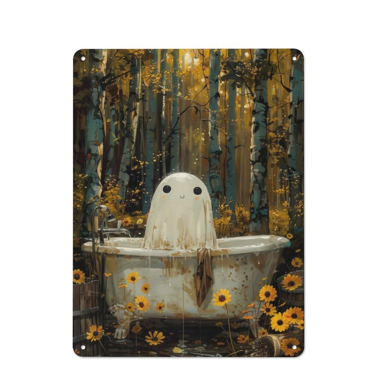 Junmoney Ghost In Bathtube Retro Metal Wall Sign 40X30cm With For Garage Wall, A Decorative Metal Sign For Garages And Workshops