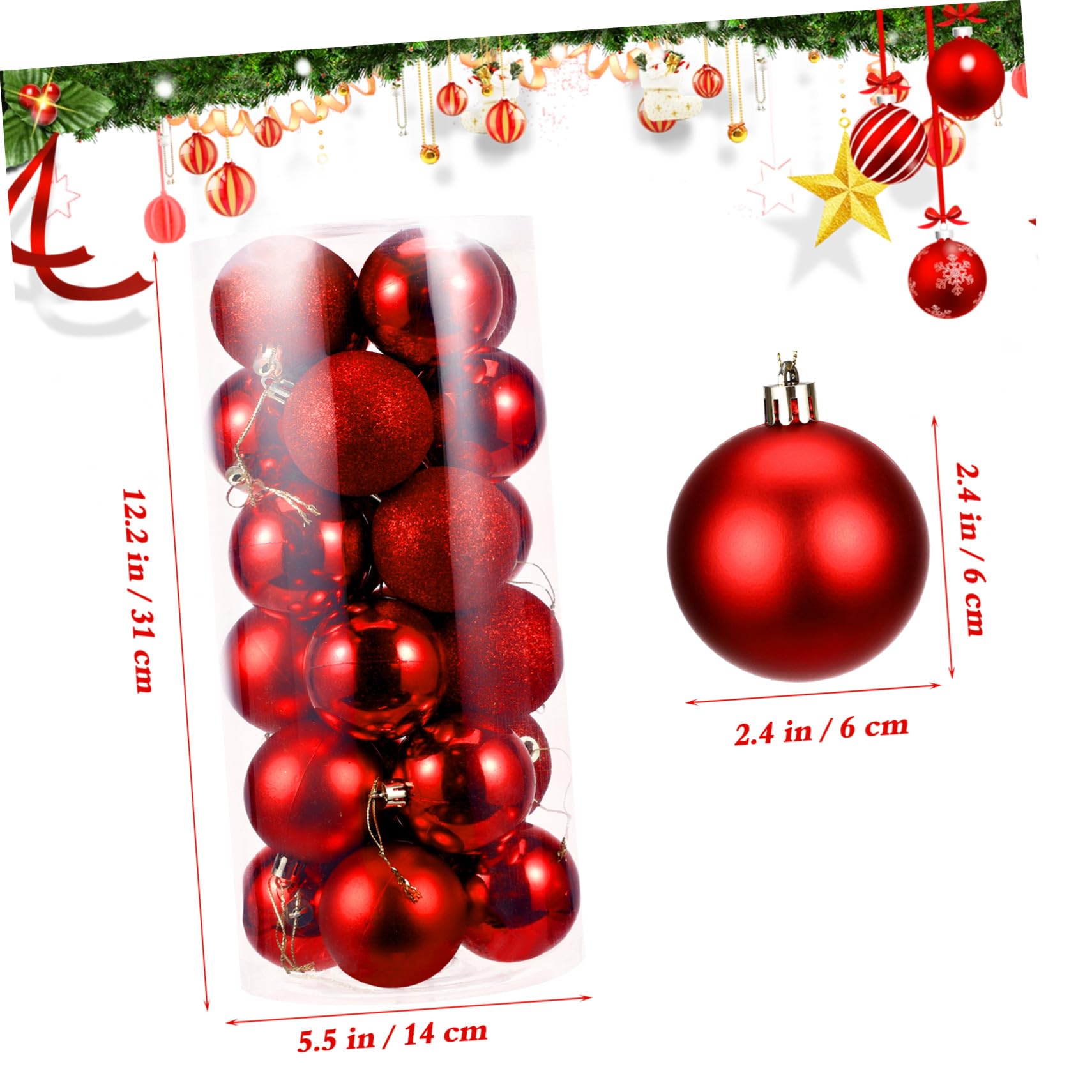 Alipis Weihnachtskugeln Christbaum Anhänger zum Aufhängen Kunststoff Rote 6cm mit Glänzendem Dekor für Festliche zu Hause und Restaurant