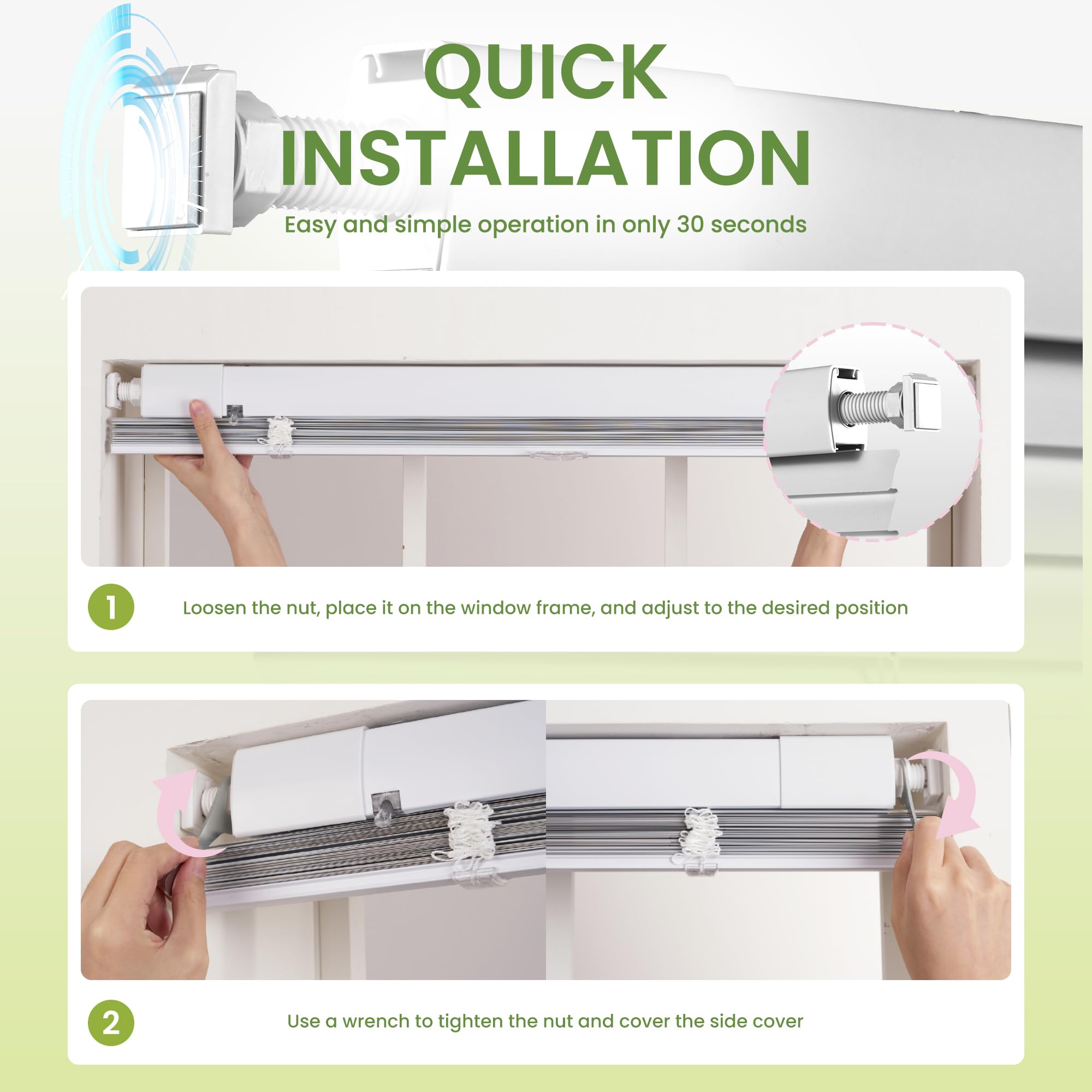 MoDanCeQ No Tools-No Drill Mini Blinds for Indoor Windows Cordless 1