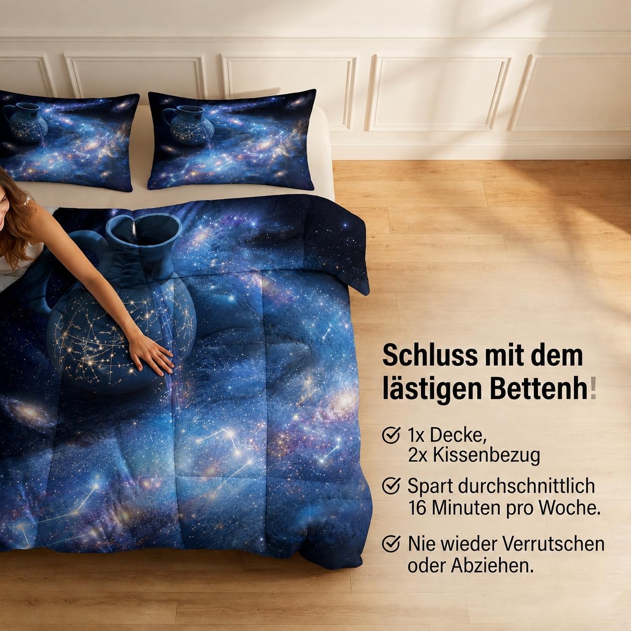 Ganzjahresdecke mit Sternenhimmel Wassermann Galaxie, 4 Jahreszeiten Waschbare Bettdecke Ohne Bezug, Kosmisch Fantasie Muster Wendbare Tagesdecke, beidseitig verwendbar, 135x200cm