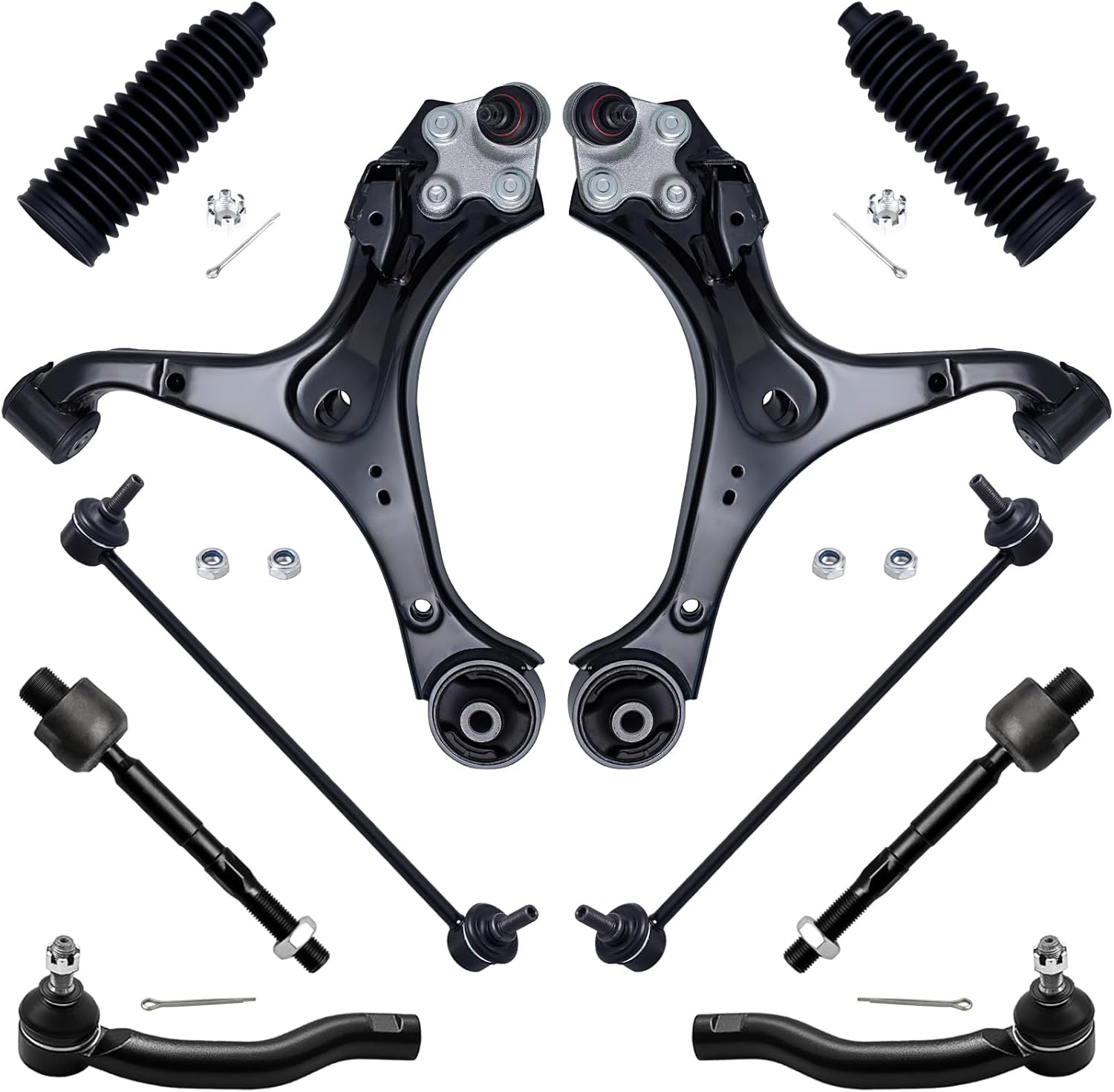 AUQDD 10Pc Front End Suspension Kit Fit For 2012-2015 Ho-nda Civic /13-15 Ac-ura ILX, 2 Lower Control Arm w/Ball Joint 2 Sway Bar Link 4 Outer & Inner Tie Rod End (# 520-695 K750605 EV800906 ES800912)