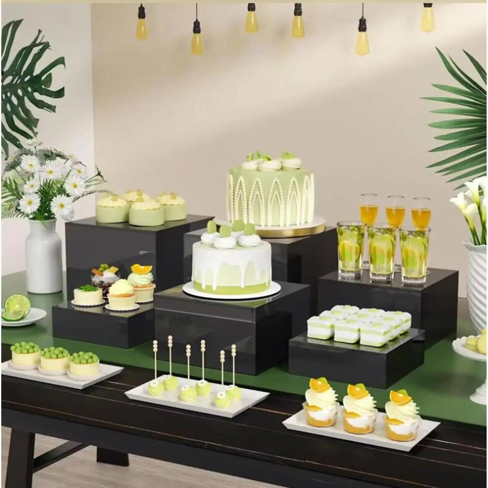 Elevadores de Buffet 8 piezas de caja exhibición cubos, elevador buffet, soporte alimentos, , anidado for , cosméticos, catering para Brunch Joyería(Black)