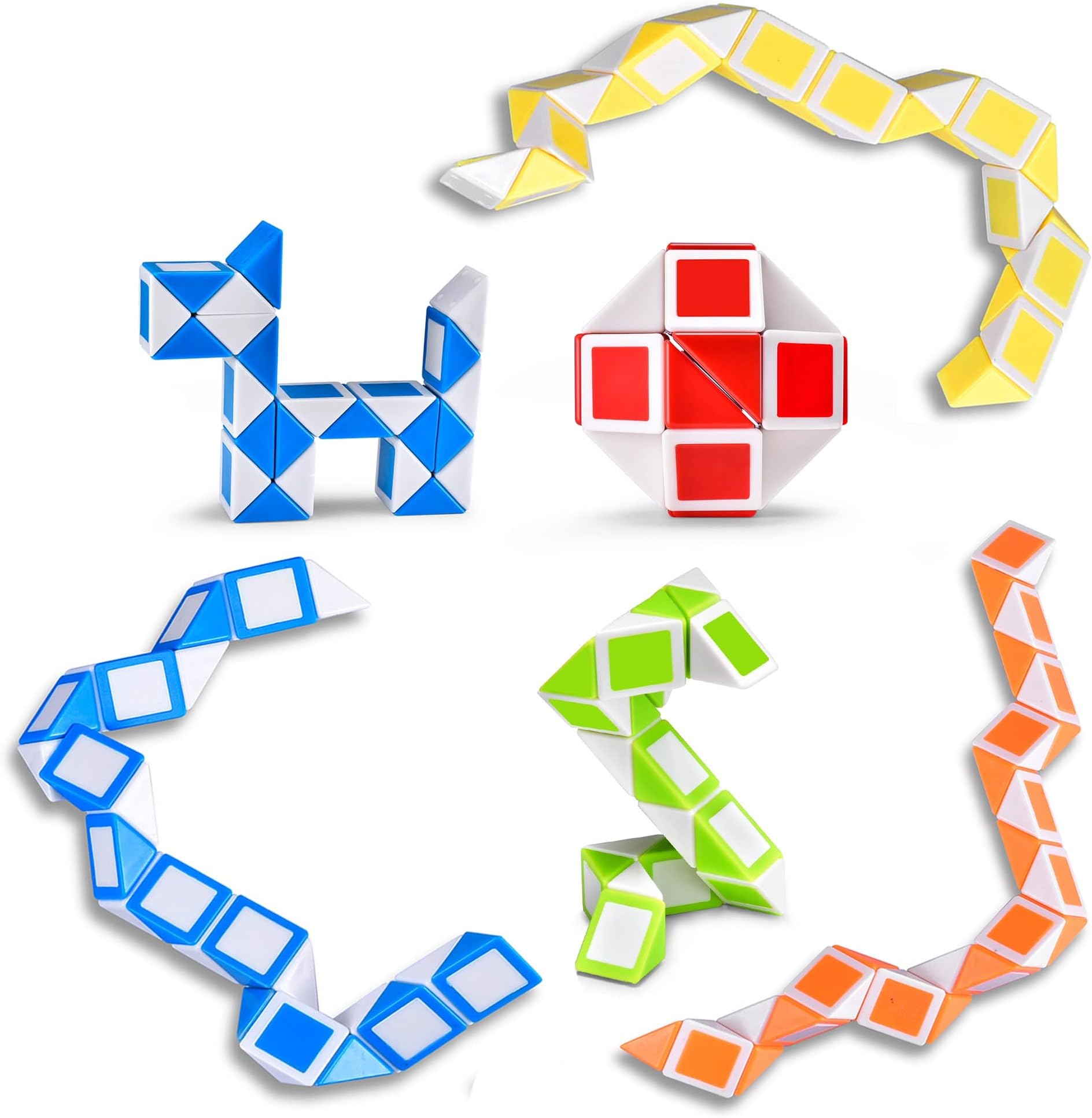 Ganowo 6 Pack Magic Snake Cube Mini Twist Puzzle Collection Brain Teaser Toy Snake Ruler Fidget Toys Sets for Kids Stocking Stuffers Party Favors Goodie Bags Fillers