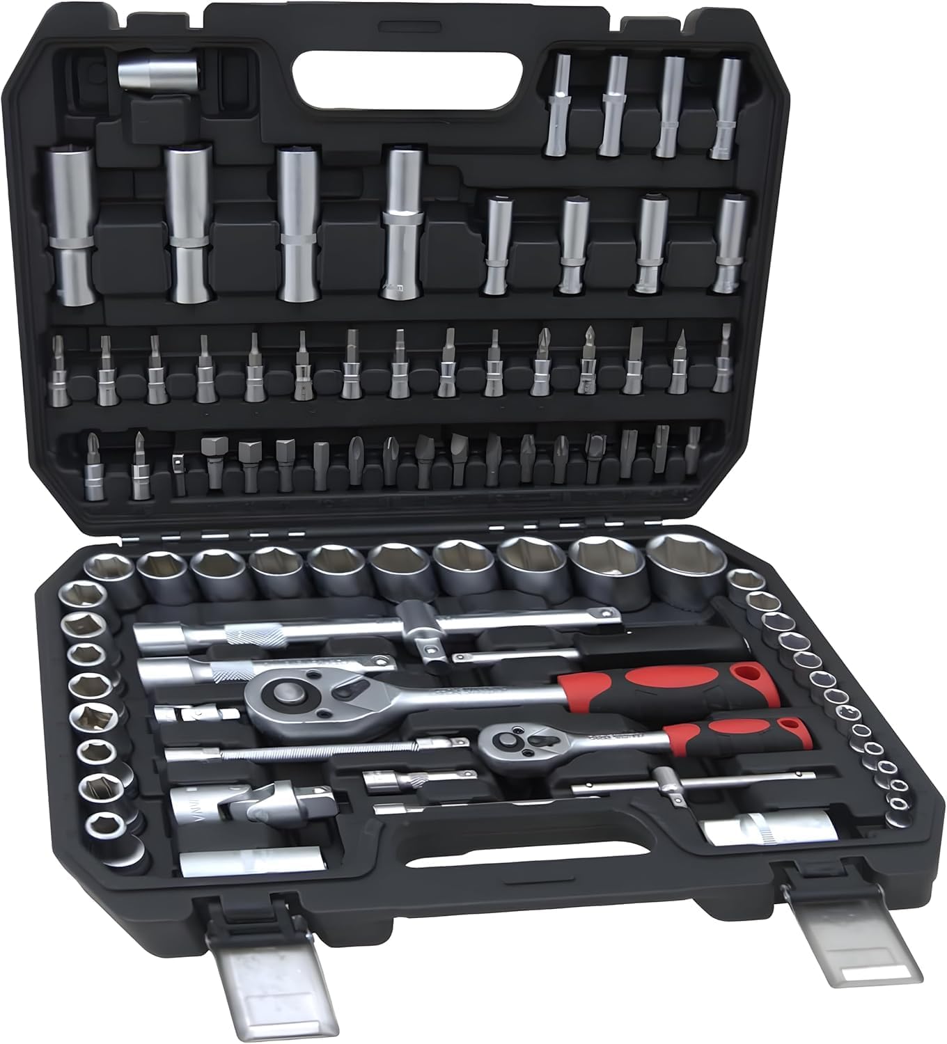 Hand tools, Mechanics Tool Set 94pcs Socket Set wih Case, 1/4" & 1/2" Drive, Versatile and Durable Tool Kit for Auto & Motorcycle Repair, Home, and DIY Projects (94p)