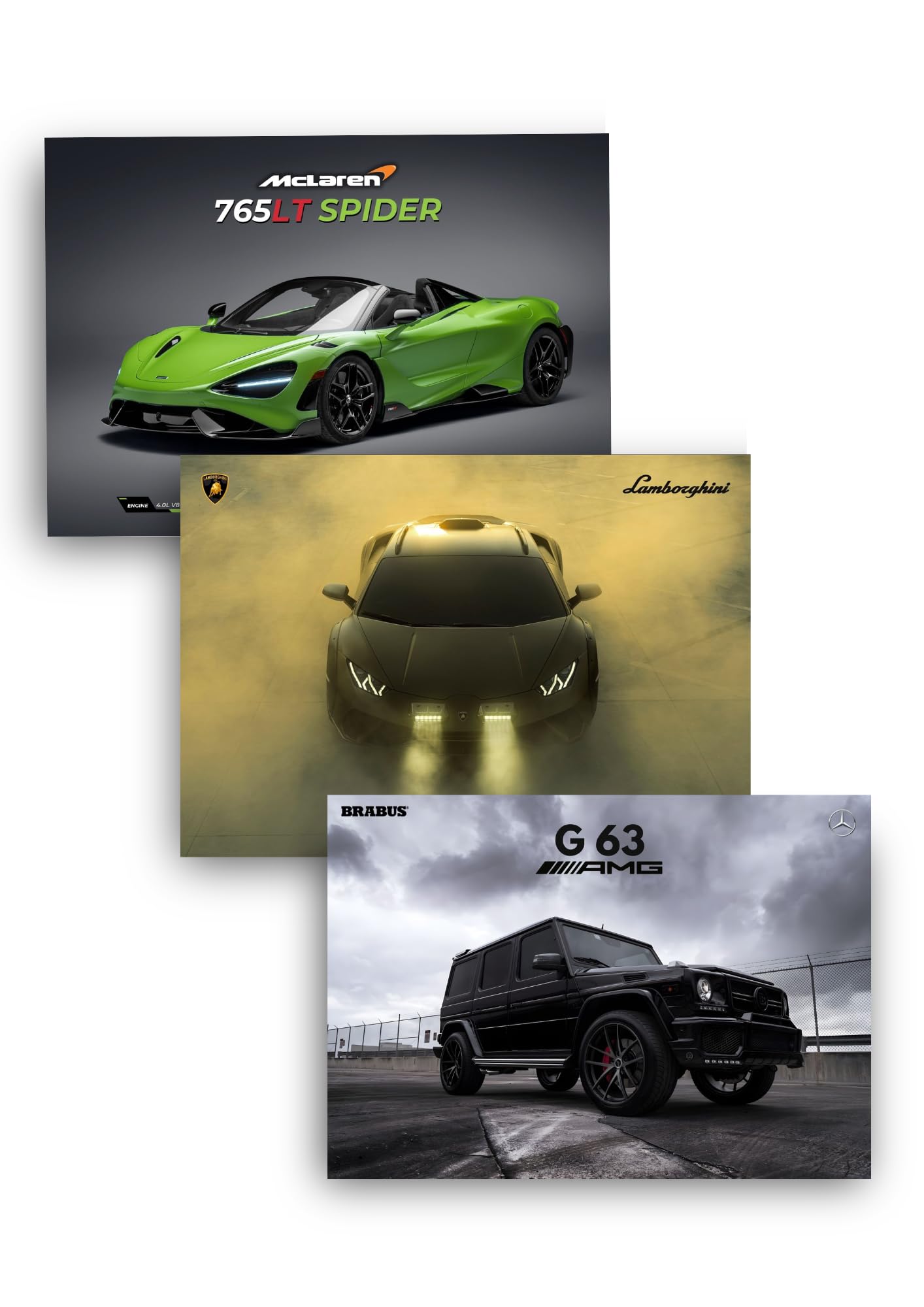 Funk You Store Supercar Posters (Set of 3) McLaren, Lamborghini & G Wagon Car Posters | A3 Size (42 x 30 cm) Car Poster | Unframed Matt Laminated Car Poster | Home, Bedroom, Living room