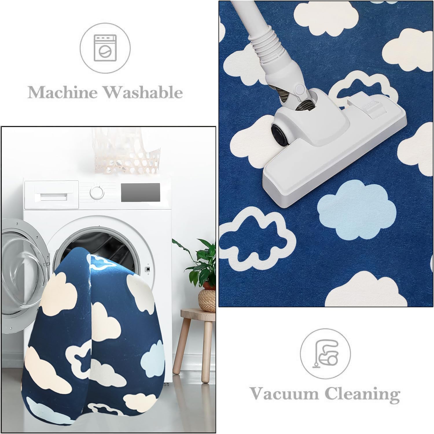 Poowe Lovely Clouds Round Kids Rug 3.3ft,Washable Non-Slip Living Room Carpet Vivid Clouds Accent Soft Low Pile Throw Mat Indoor Low Pile Nursery Rug for Bedroom Playroom Décor