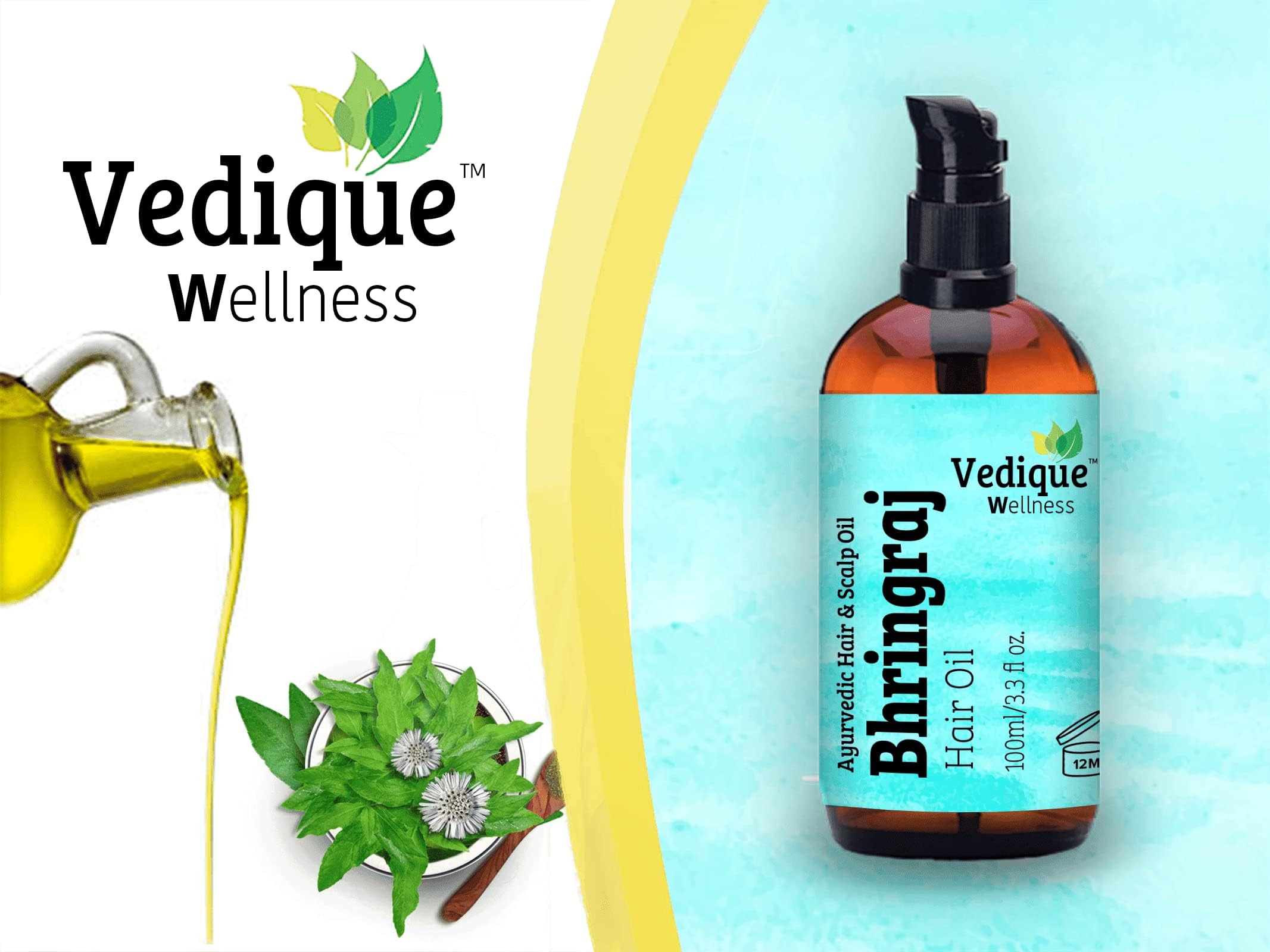 VEDIQUE Remedies Bhringraj olejek do włosów, 500 ml, wspomagający porost włosów, leczniczy i odżywczy, olejek do pielęgnacji włosów i skóry głowy, naturalny