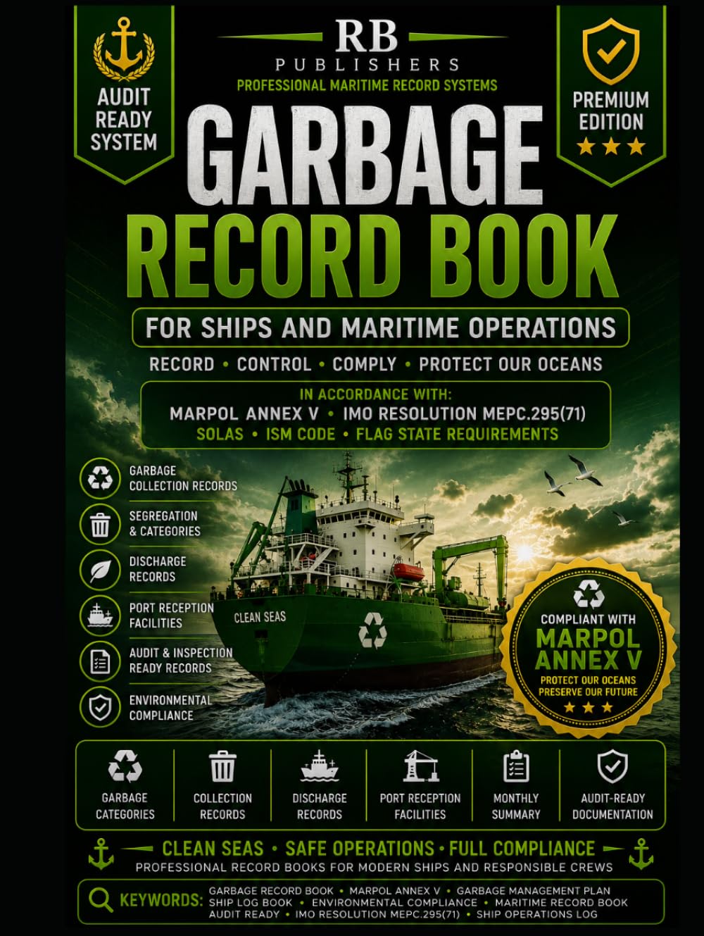 Garbage Record Book for Ships and Maritime Operations MARPOL Annex V Compliant Waste Management & Disposal Log System | Audit-Ready Garbage Tracking, ... Facilities & Environmental Compliance