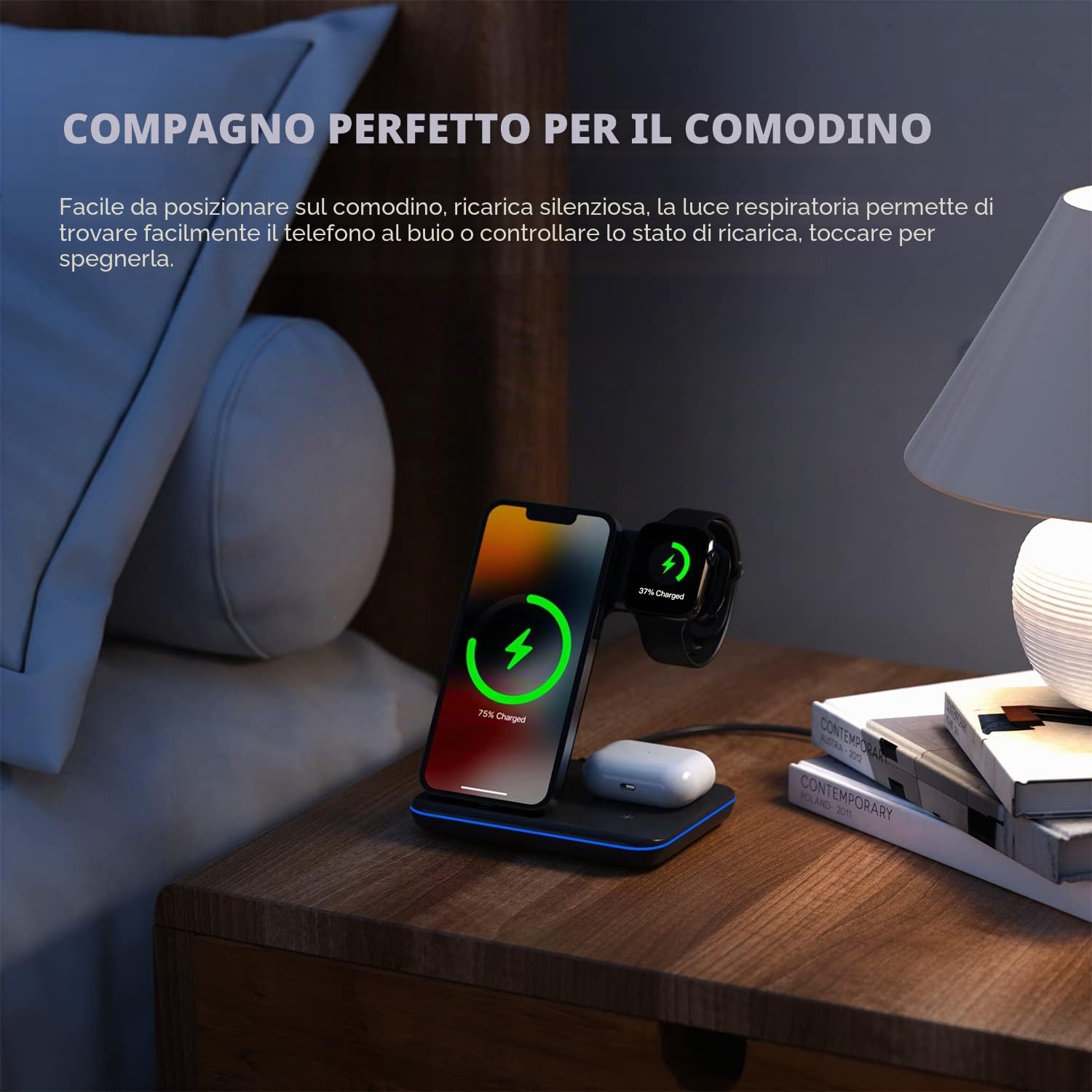 Minthouz Wireless Charger, stazione di ricarica induttiva 3 in 1 con adattatore da 18 W per più dispositivi Apple, iWatch S8/7/6/5/4/3/SE2/SE (ONLY), AirPods 3/Pro, Qi compatibile con iPhone