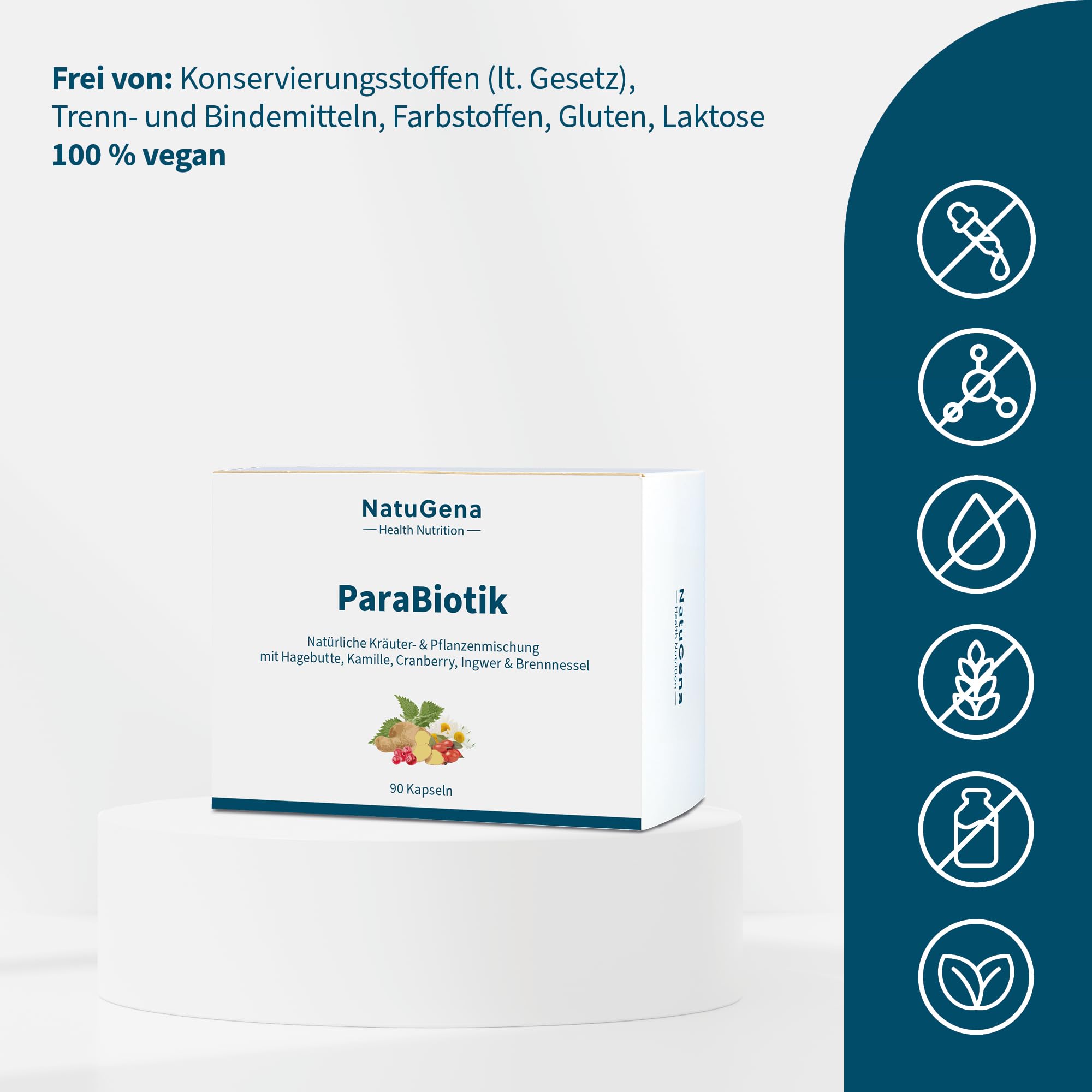 NatuGena ParaBiotik hochdosierte Kräuter- und Pflanzenmischung zur Unterstützung des Immunsystems, Zink, Vitamin A, B12, C & D, 90 Kapseln (6 Tage Packung)