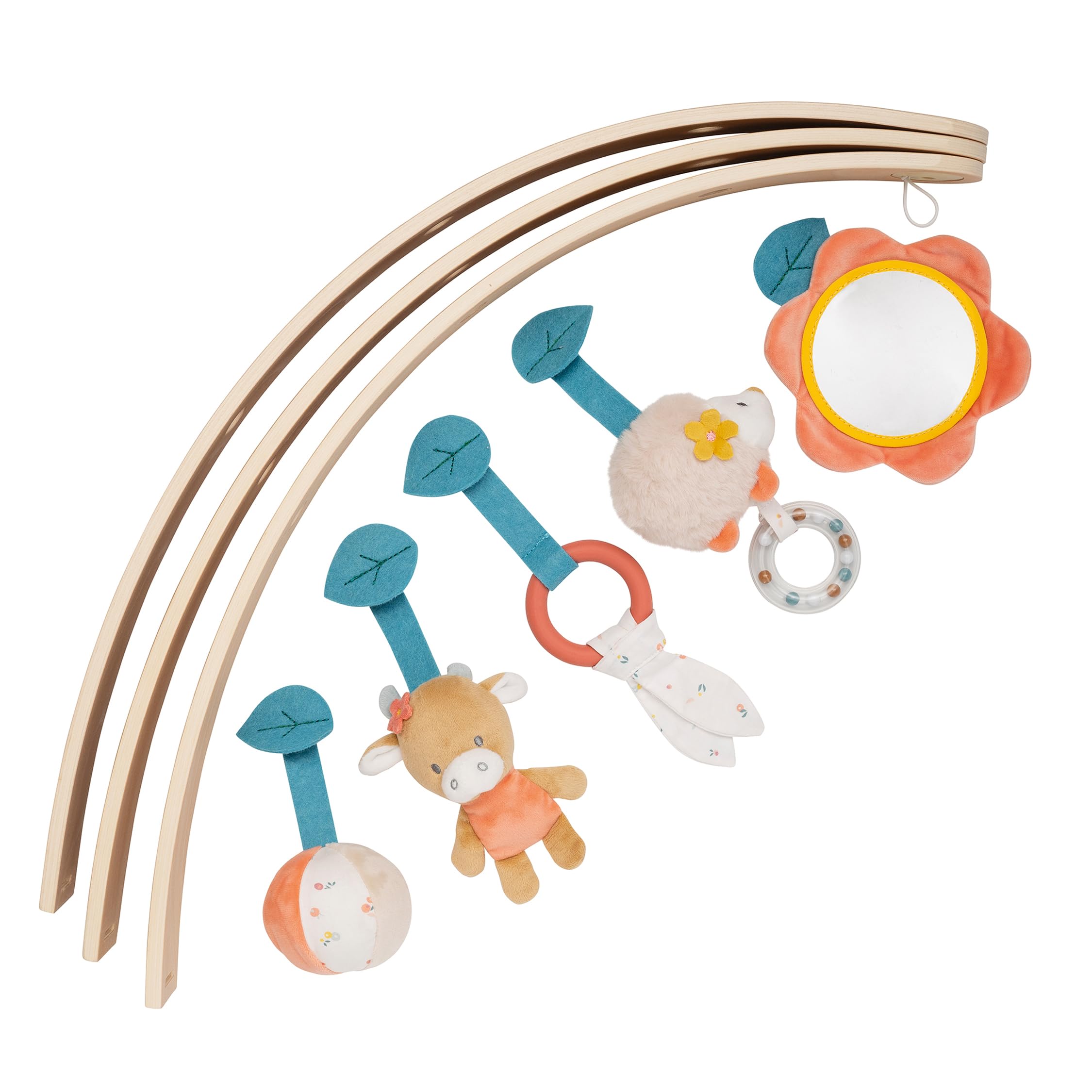 Nattou Manta de Juegos con Arco de Madera y Varias Actividades, Eriza Zoë y Vaca Mila, De Algodón y Poliéster, Aprox. 80 cm, Mila, Zoë y Lana, Beige