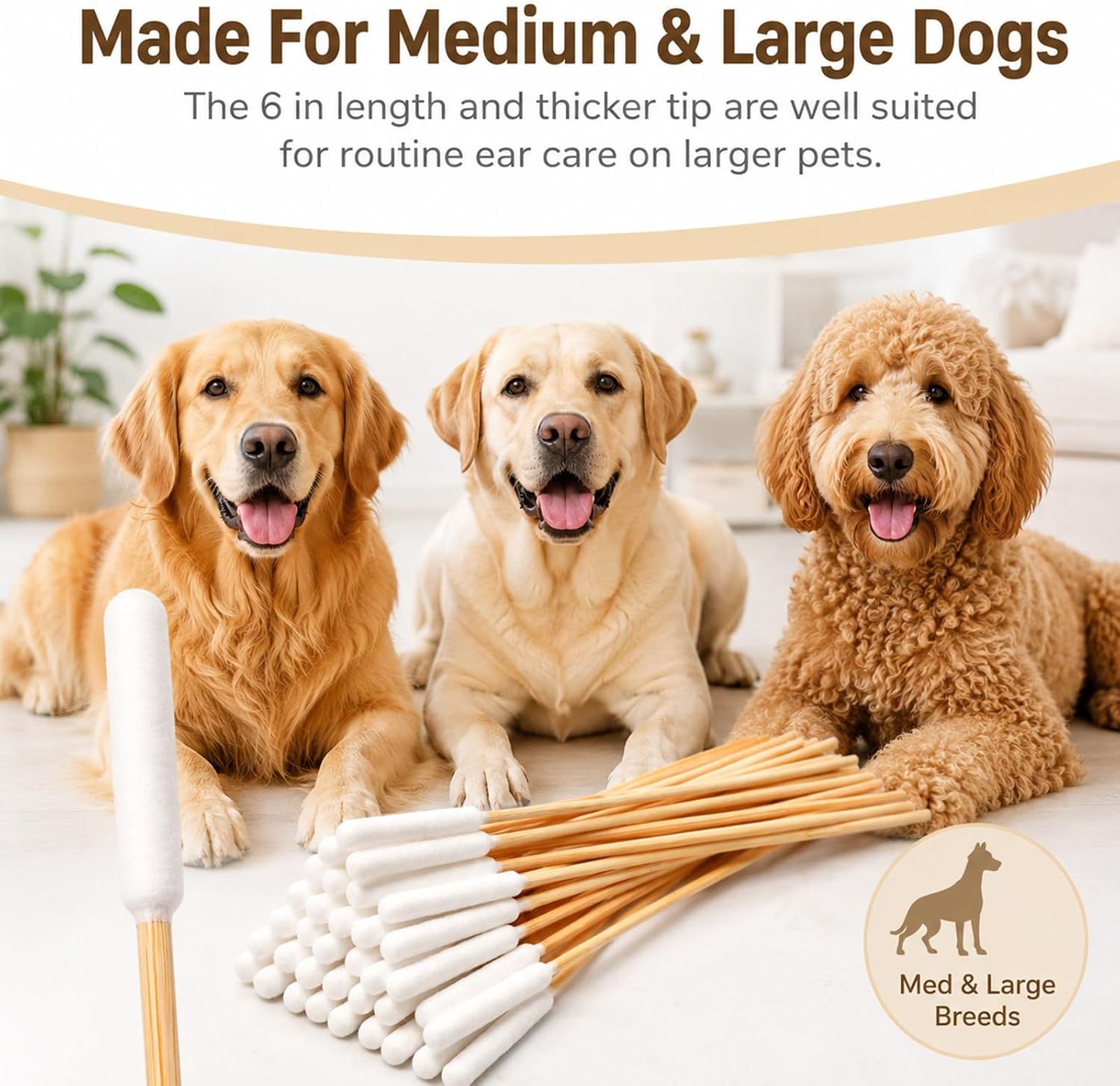 200 Pcs 6 Inch Dog Ear Cleaning Swabs, Large Pet Ear Cleaner Sticks for Dogs, Tear Stain Removal, Wound Care and Grooming Use, Long Cotton Swabs with Bamboo Handle image 4