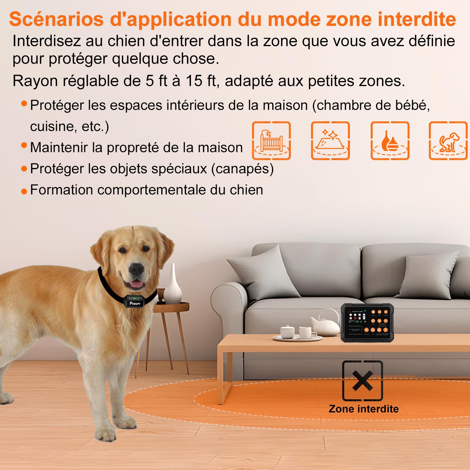 Système de Clôture Sans fil Pour Chien, 3 en 1 Clôtures Anti Fugue pour Chiens avec Zone D'entrée Interdite + Fonction Collier de Dressage pour Chien pour Intérieur et Extérieur, Invisible Portable