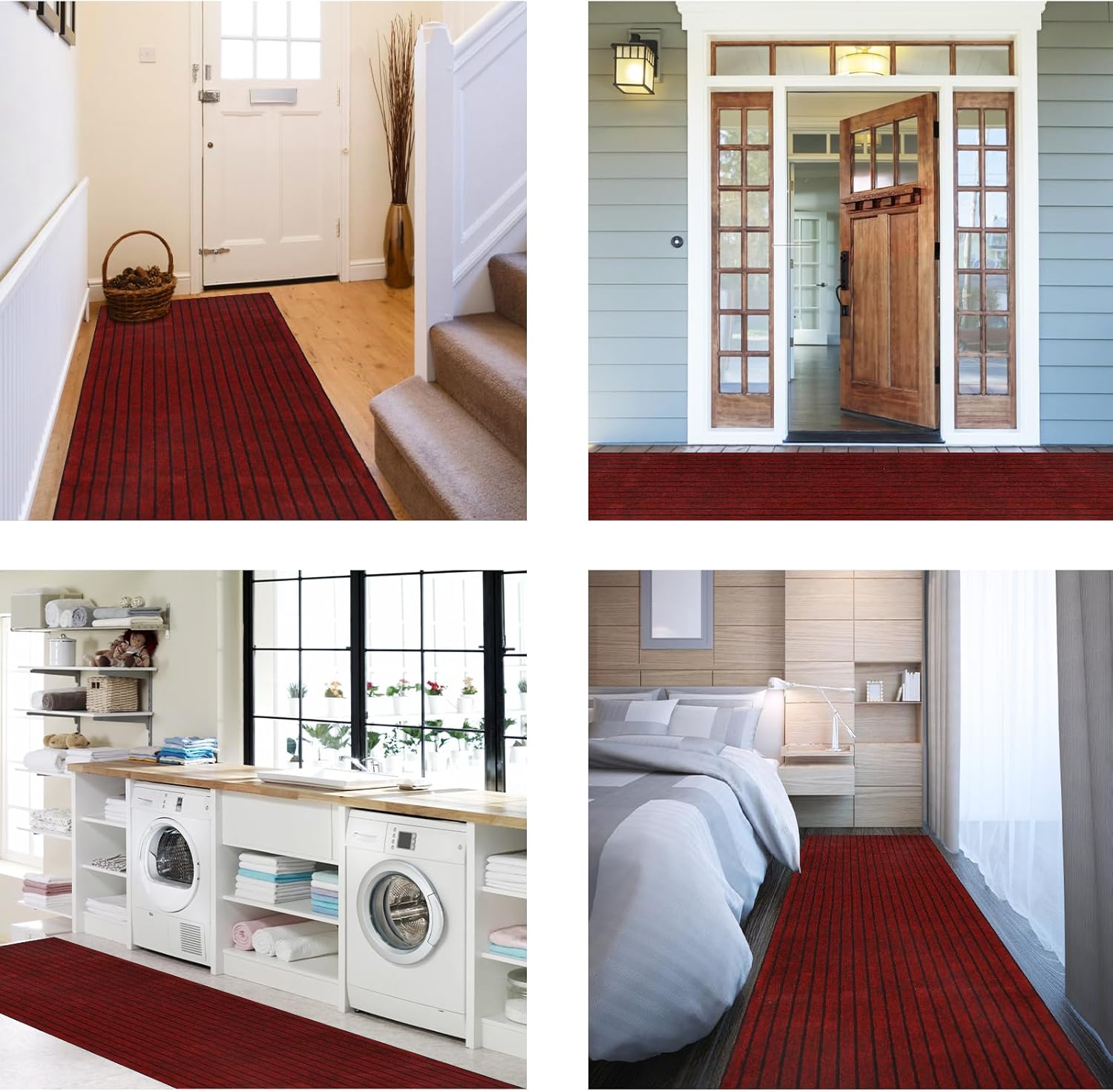 Runner Rug 2' x 6' Outdoor/Indoor, Rug with Natural Rubber Backing Non Slip for Hallway, Kitchen, Patio, Laundry, RV, Entryway, Garage, Bathroom, Area Rug Carpet, Red Strip, Custom Size