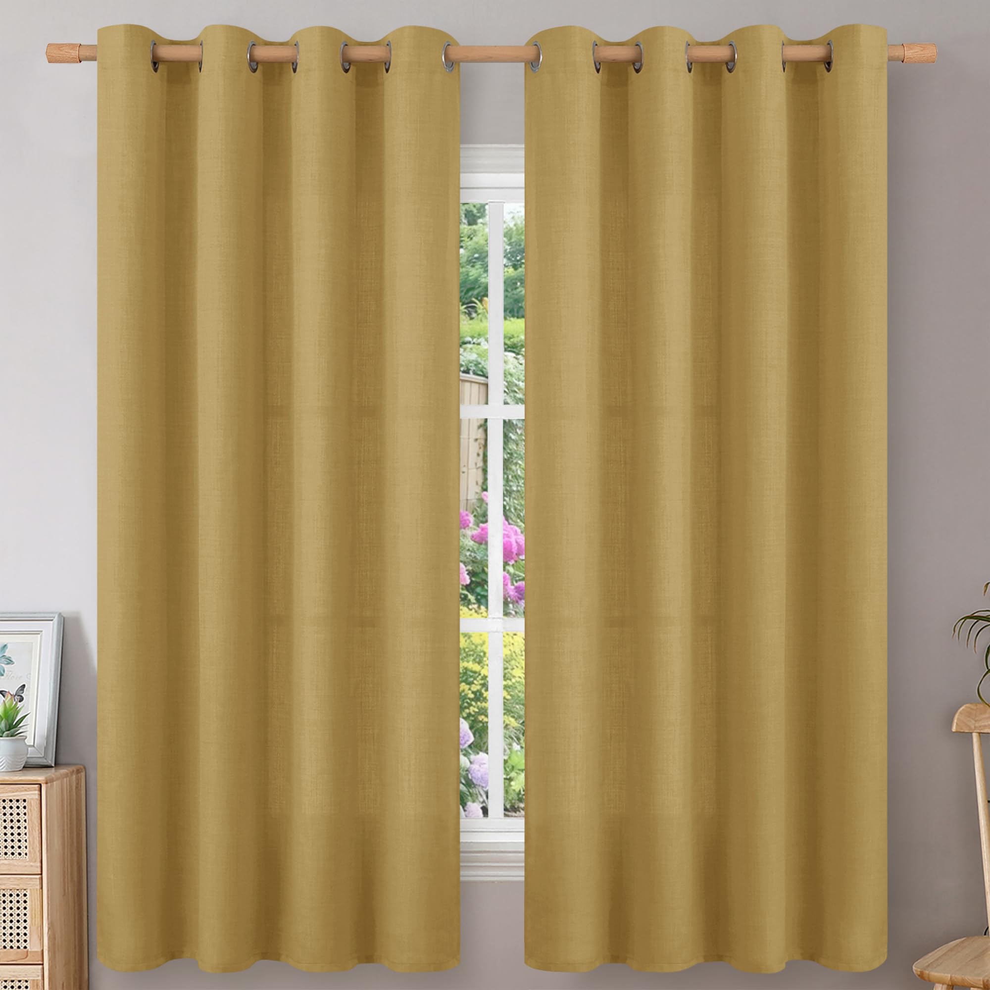 BGment Curtains 63 Inch Length 2 Panels Set for Bedroom, Grommet Thick Linen Look Burlap Textured Light Filtering Privacy Window Drapes for Farmhouse Living Room, 52 x 63 Inch, Taupe — image 1
